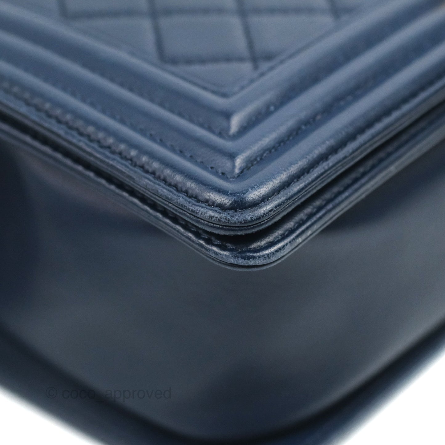 Chanel Quilted Medium Boy Navy Lambskin Aged Gold Hardware