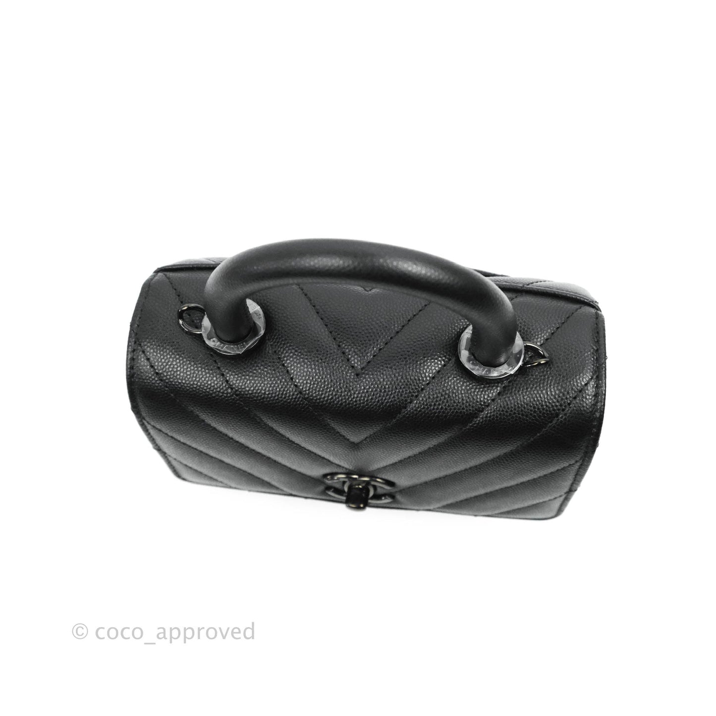 Chanel Mini Chevron Coco Handle Bag So Black Caviar