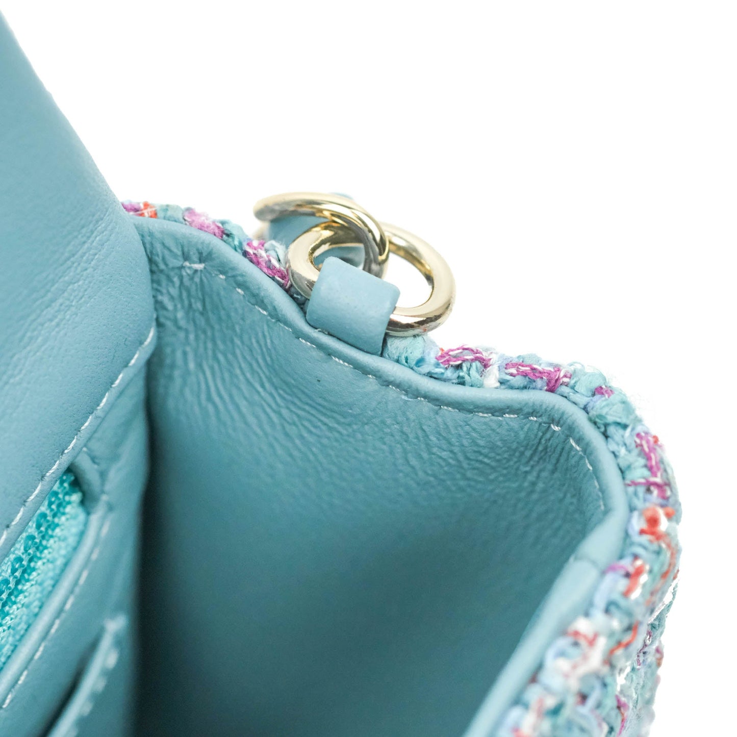Chanel Quilted Mini Rectangular Flap Blue Tweed Gold Hardware