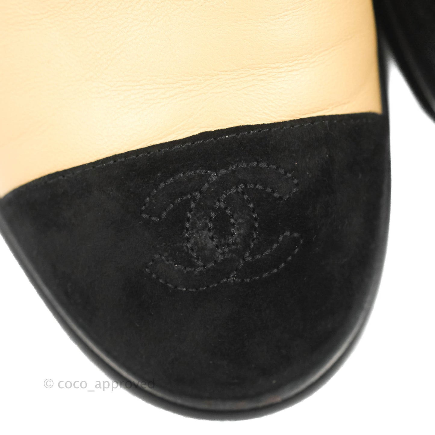 Chanel Chain Link CC Cap-toe Ankle Boots Beige Lambskin Black Suede Size 38.5