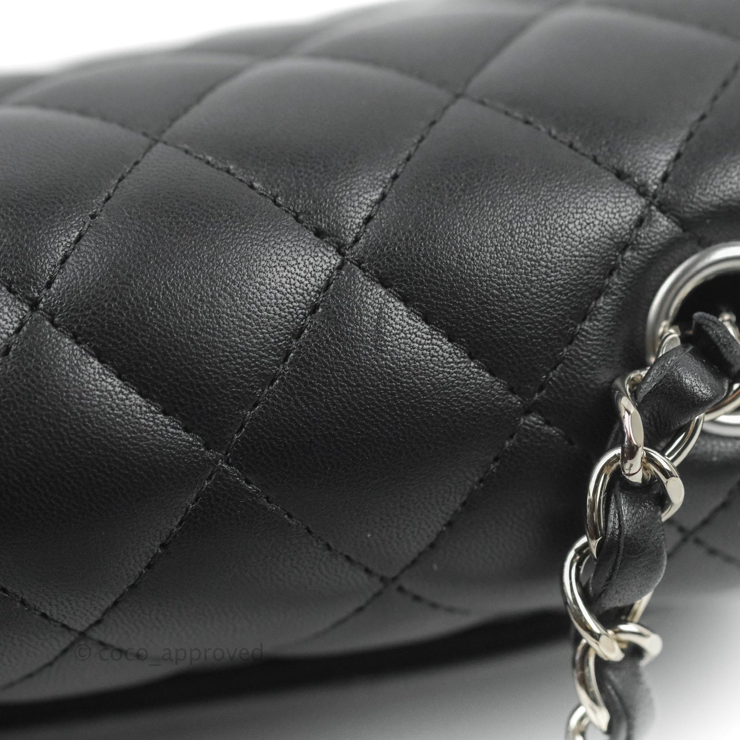 Chanel Quilted Mini Rectangular Flap Black Lambskin Silver Hardware