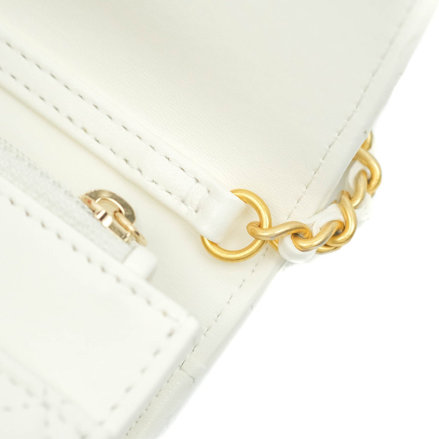 Chanel Quilted Pearl Crush Wallet on Chain WOC White Lambskin Aged Gold Hardware