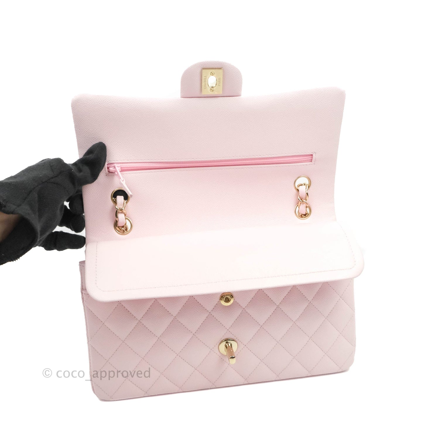 Chanel Classic M/L Medium Flap Quilted Pink Caviar Gold Hardware 22P