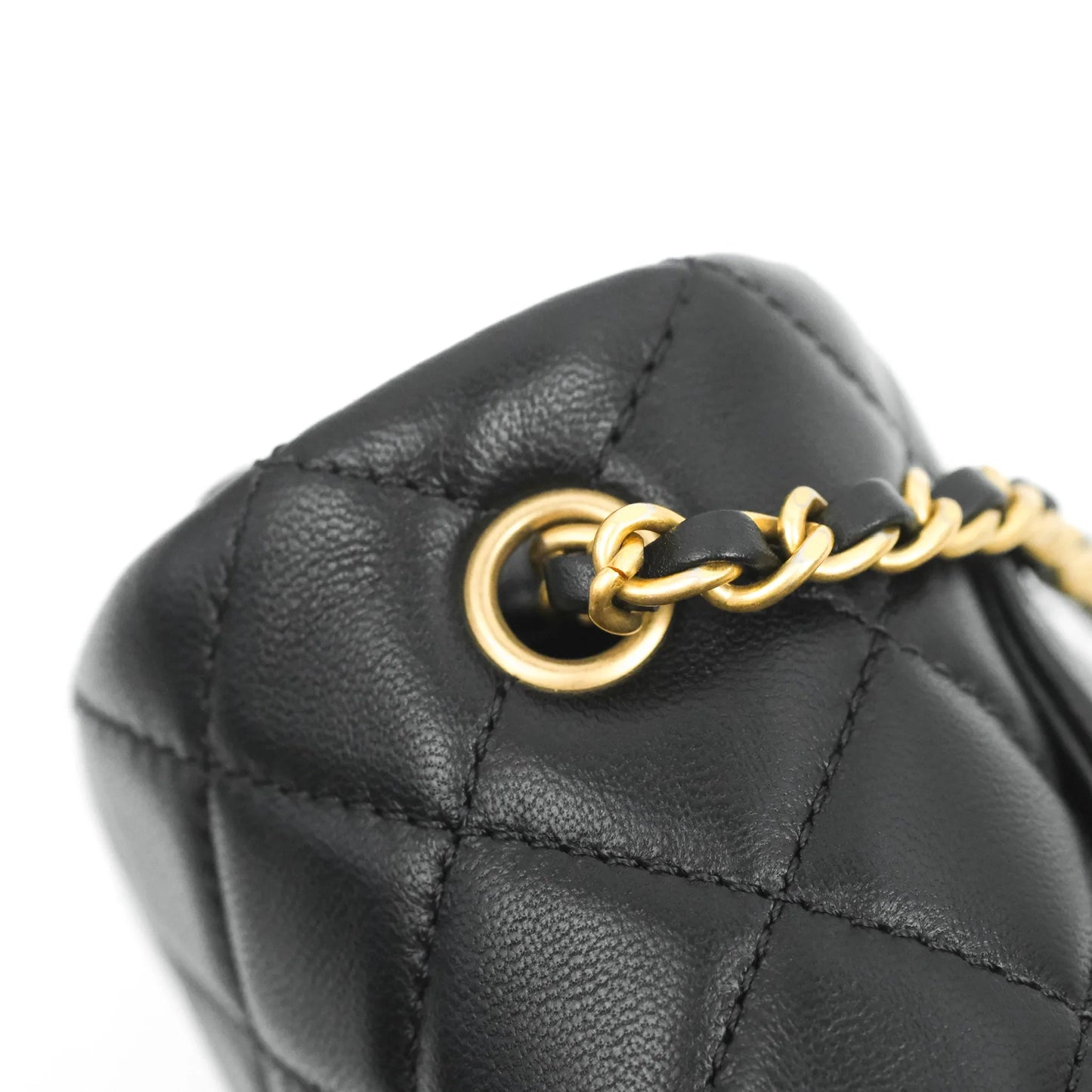 Chanel Mini Rectangular Pearl Crush Quilted Black Lambskin Aged Gold Hardware