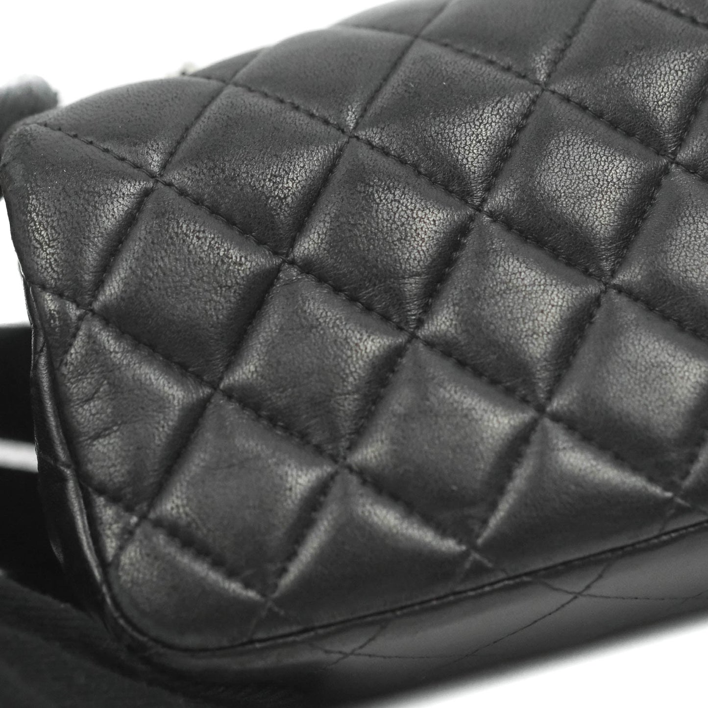 Chanel Quilted Extra Mini Rectangular Flap Black Lambskin Silver Hardware