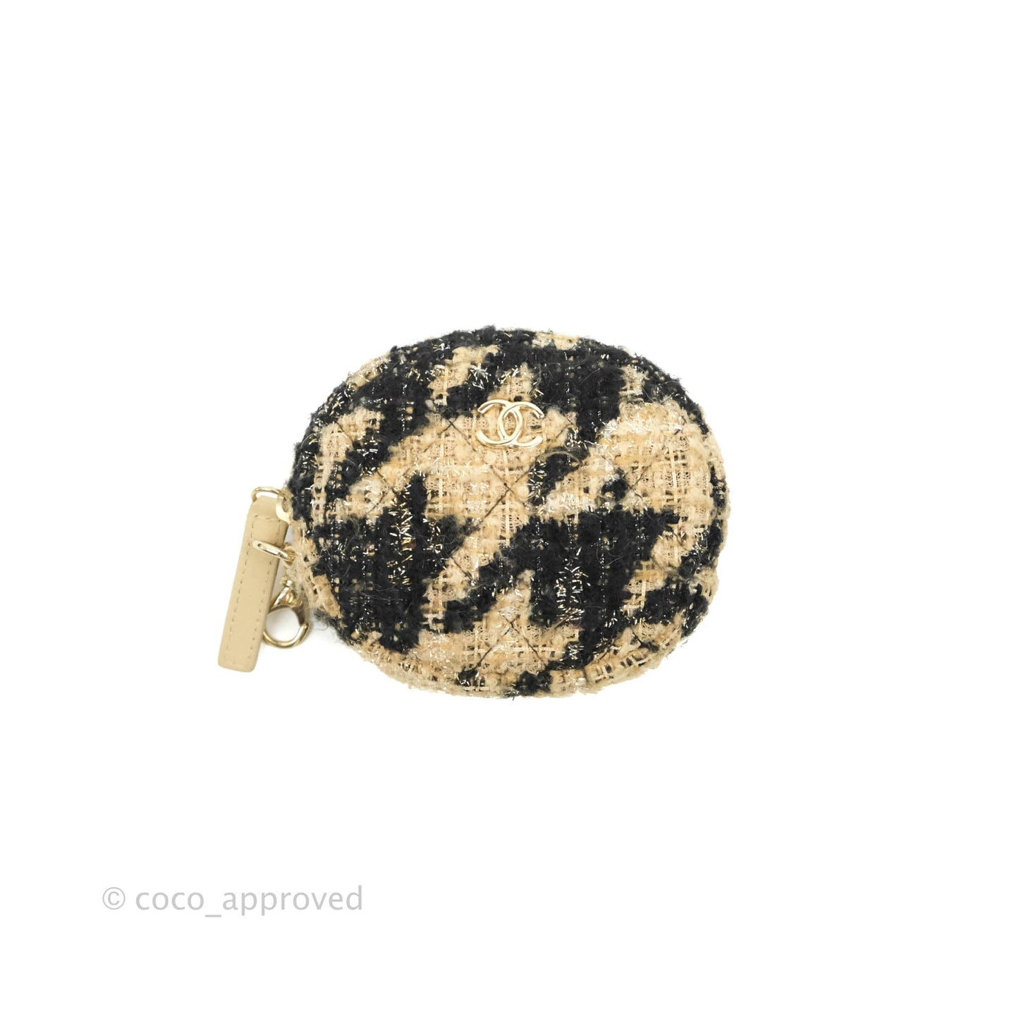Chanel Wallet On Chain WOC Houndstooth Beige Black Tweed Gold Hardware