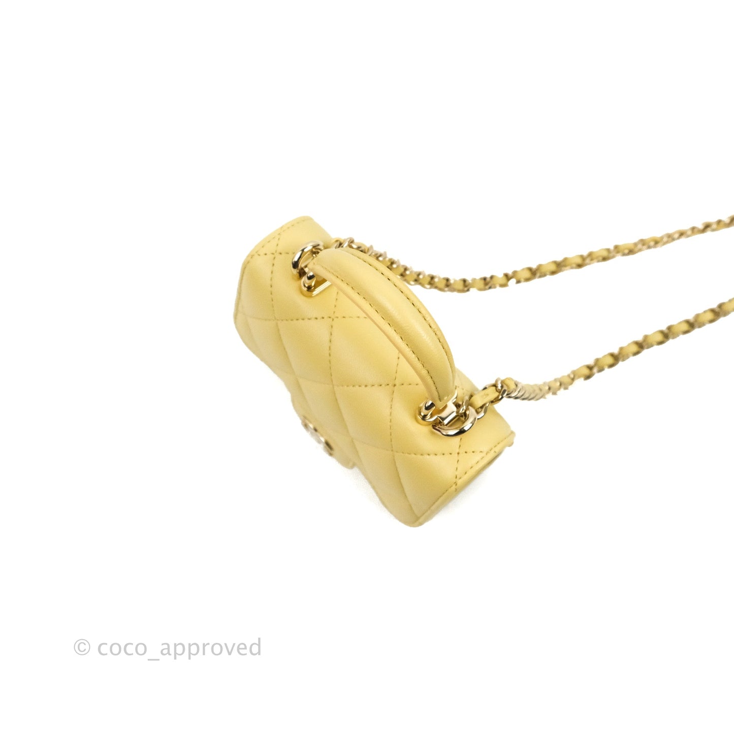 Chanel Mini Handle Clutch With Chain Yellow Lambskin Gold Hardware