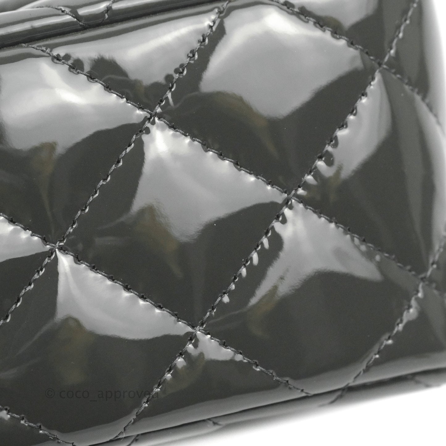 Chanel Quilted Mini Rectangular Dark Grey Patent Silver Hardware