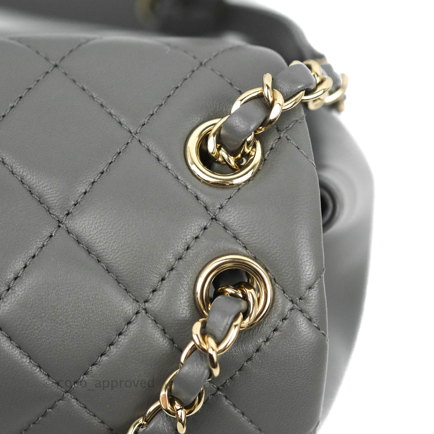 Chanel Quilted Small Duma Drawstring Backpack Grey Lambskin Gold Hardware 22A