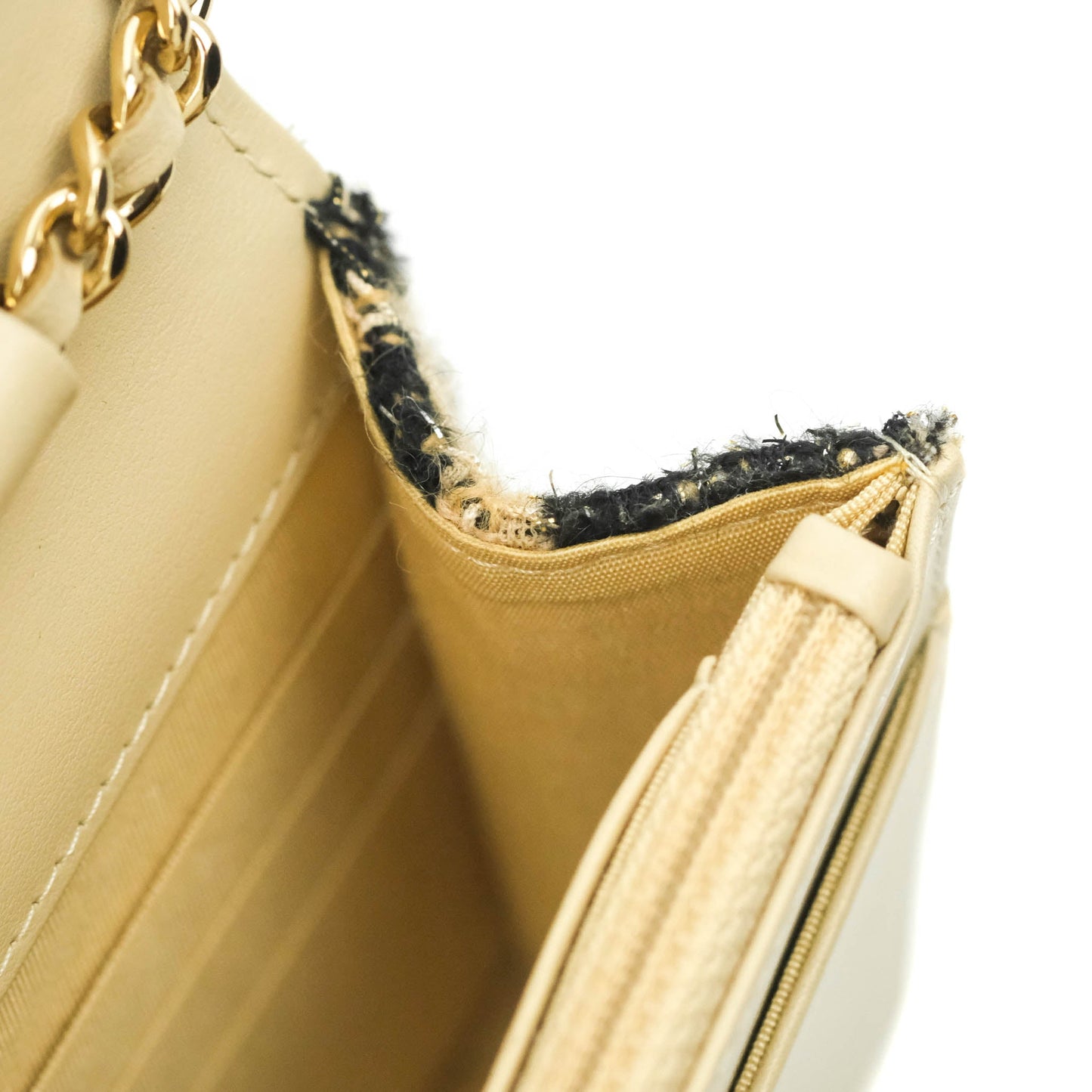Chanel Wallet On Chain WOC Houndstooth Beige Black Tweed Gold Hardware
