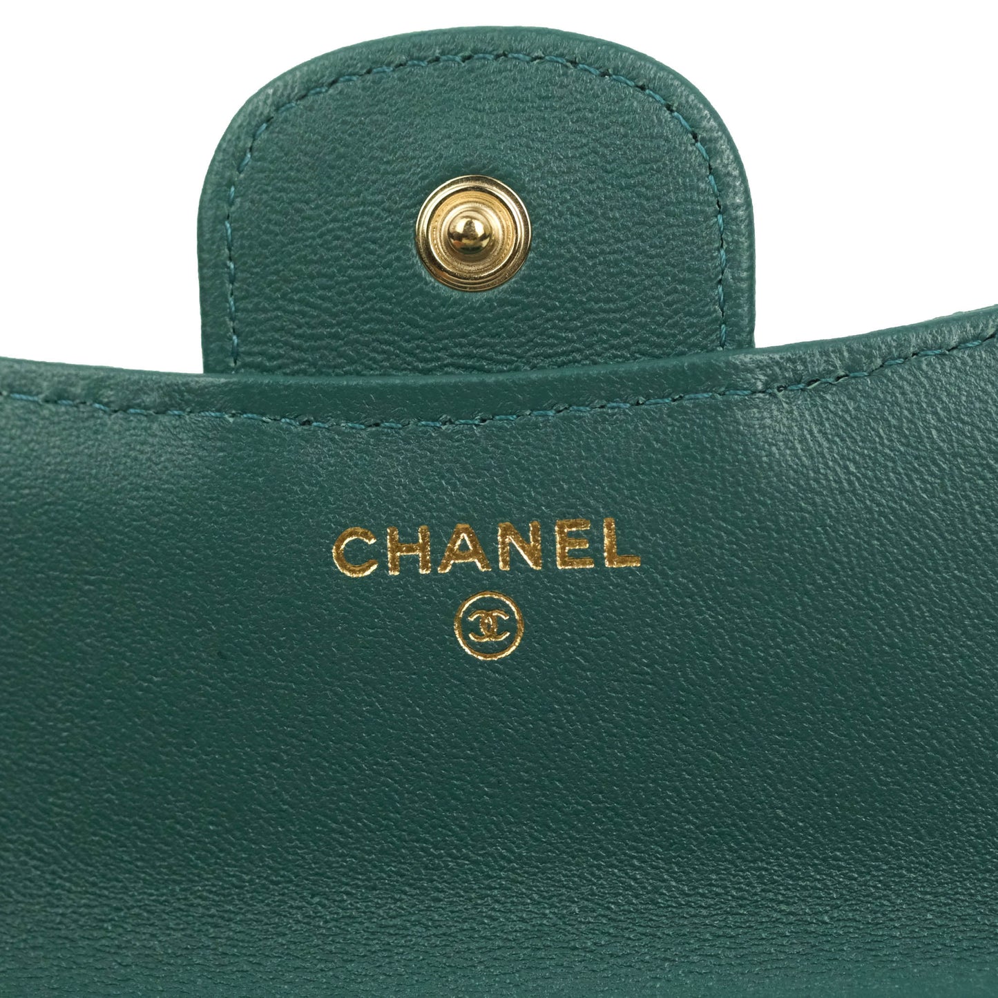 Chanel Mini Handle Flap Coin Purse With Chain Green Lambskin Gold Hardware