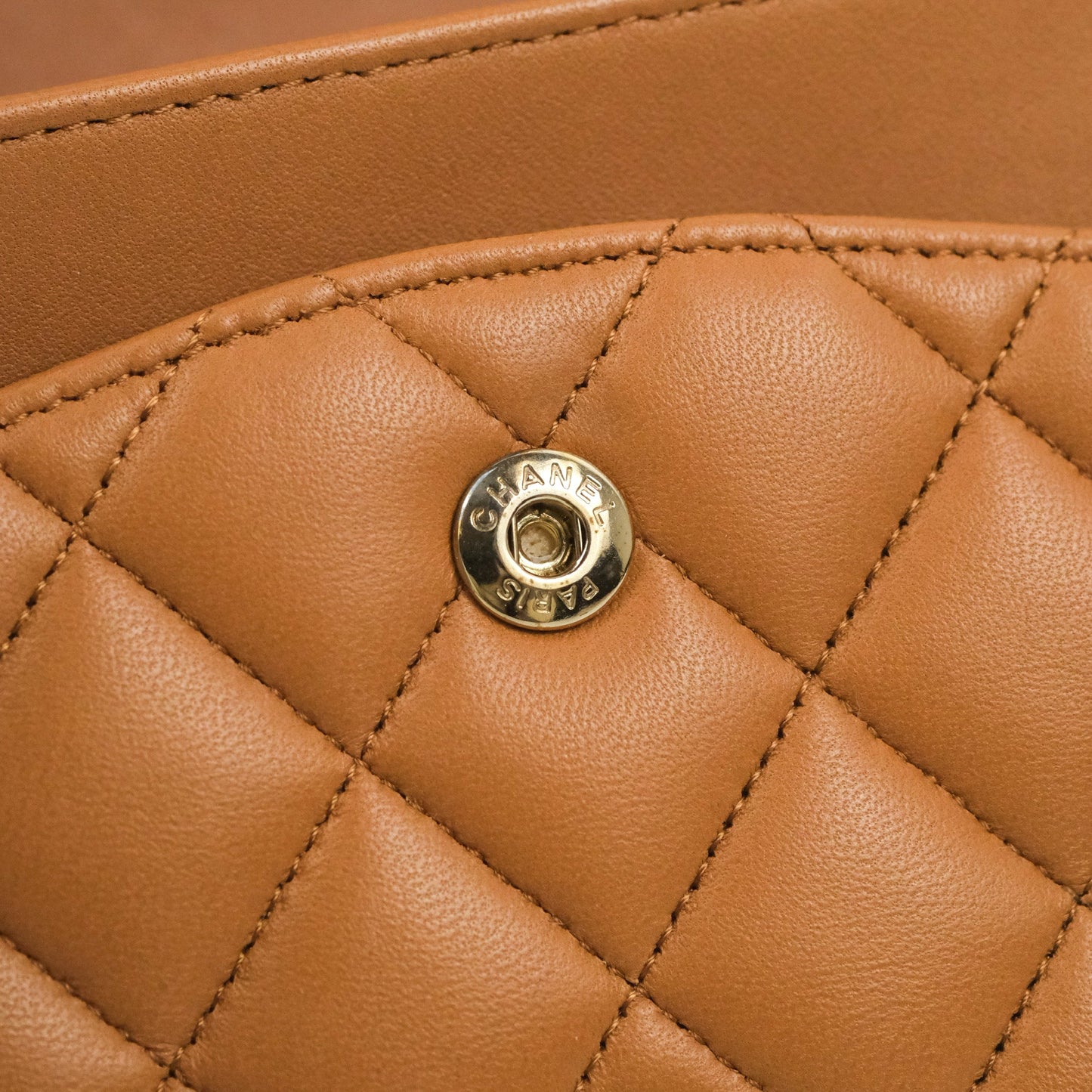 Chanel Classic M/L Medium Flap Quilted Dark Beige Caramel Lambskin Gold Hardware