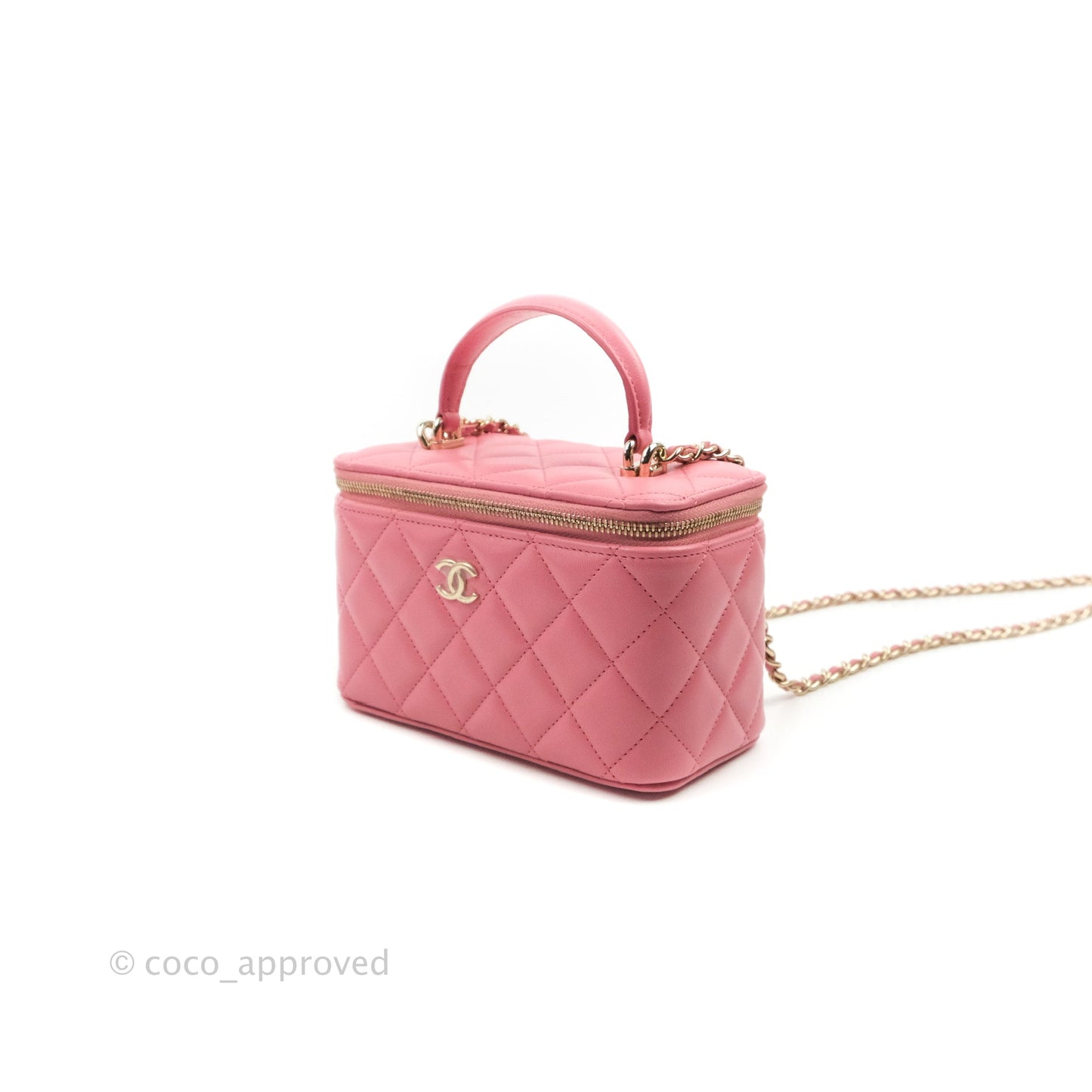 Chanel Vanity Rectangular Top Handle Pink Lambskin Gold Hardware