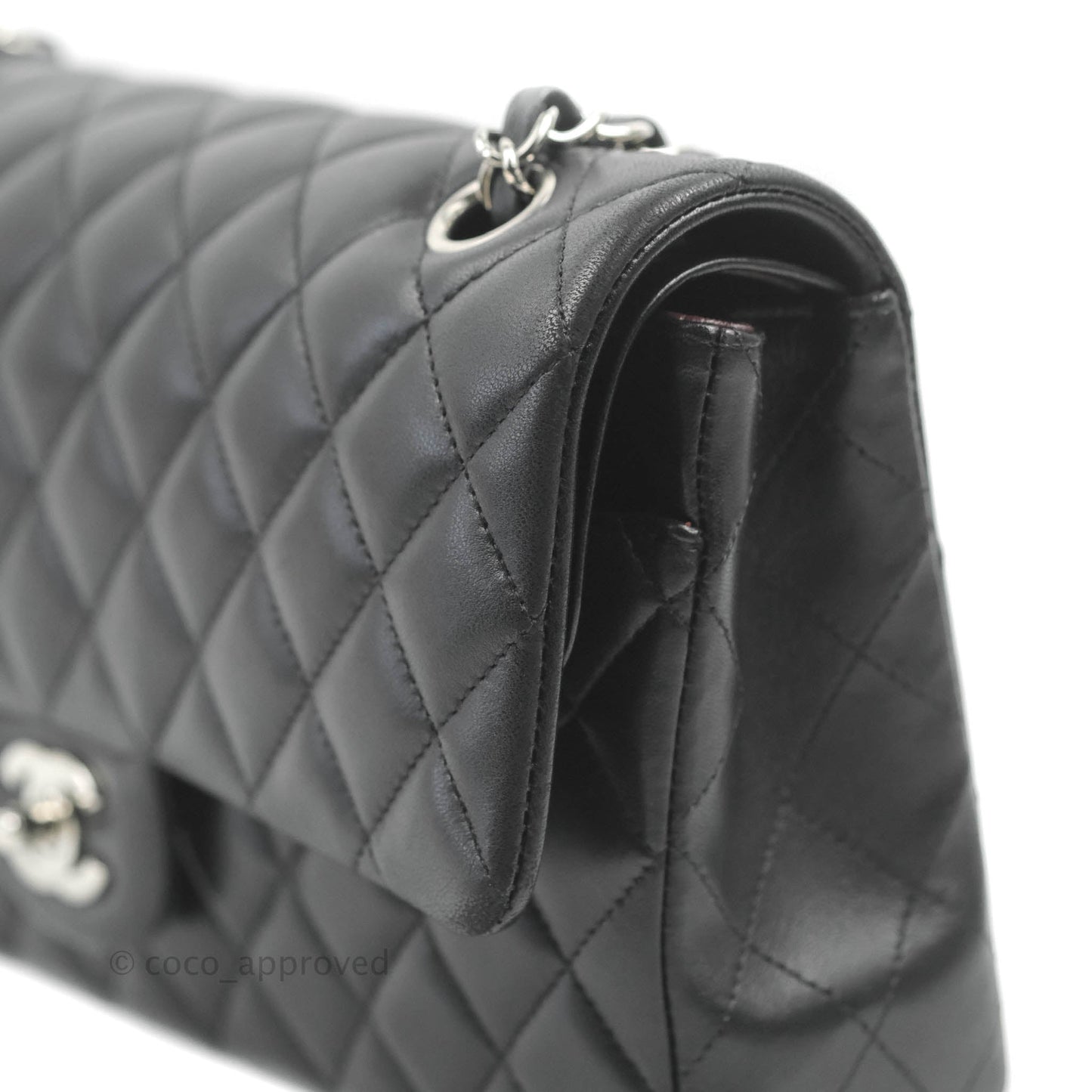 Chanel Classic M/L Medium Flap Quilted Black Lambskin Silver Hardware