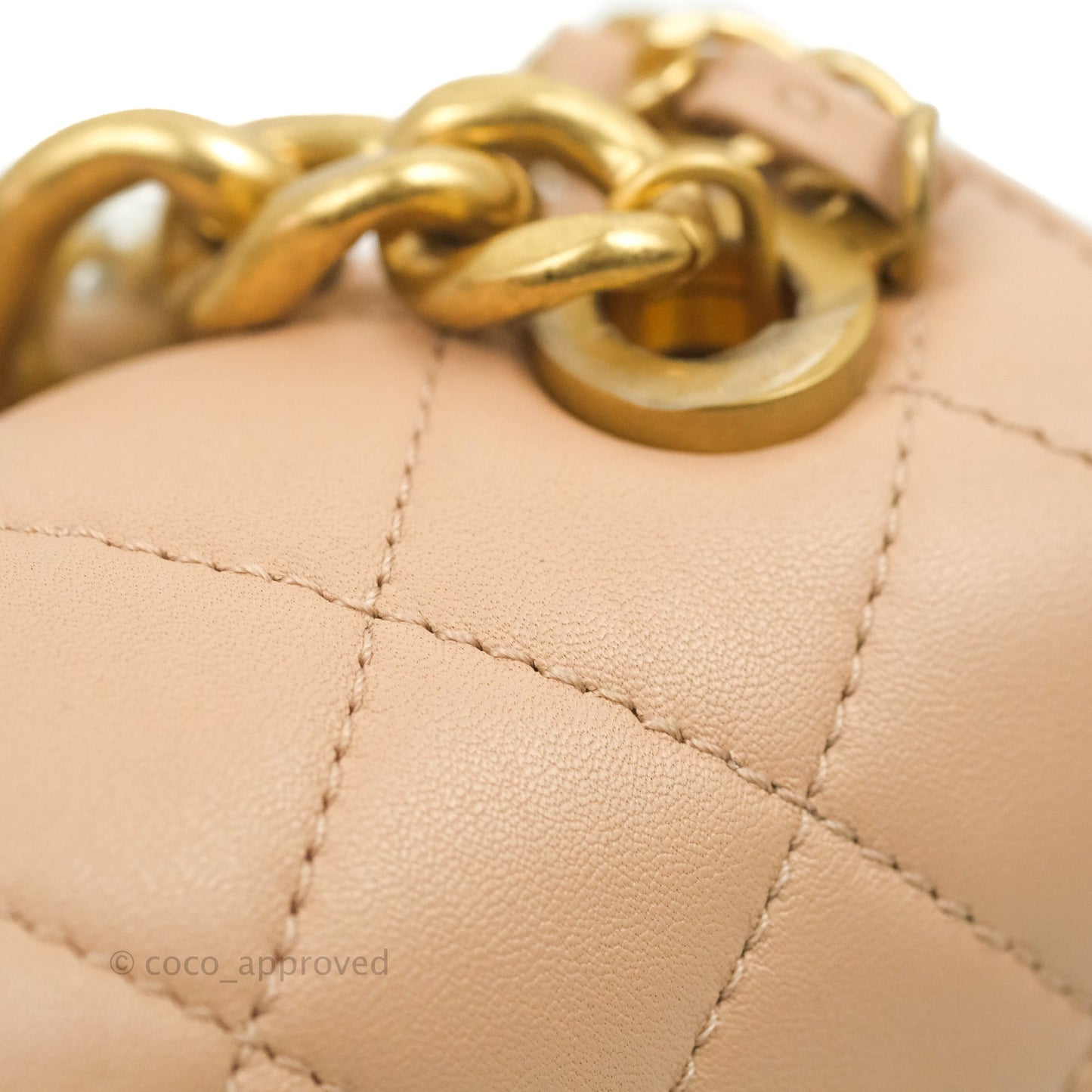 Chanel Pearl Chain Bag Pink Calfskin Aged Gold Hardware