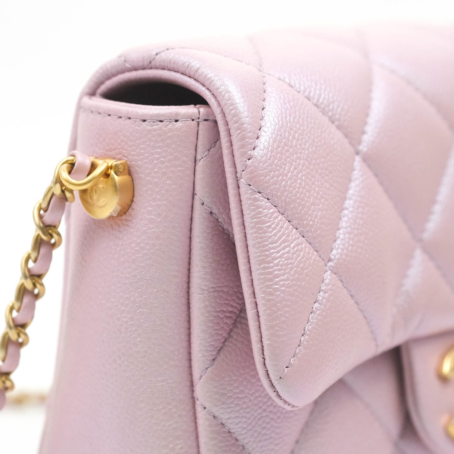 Chanel Quilted My Perfect Mini Iridescent Pink Caviar Aged Gold Hardware 21K