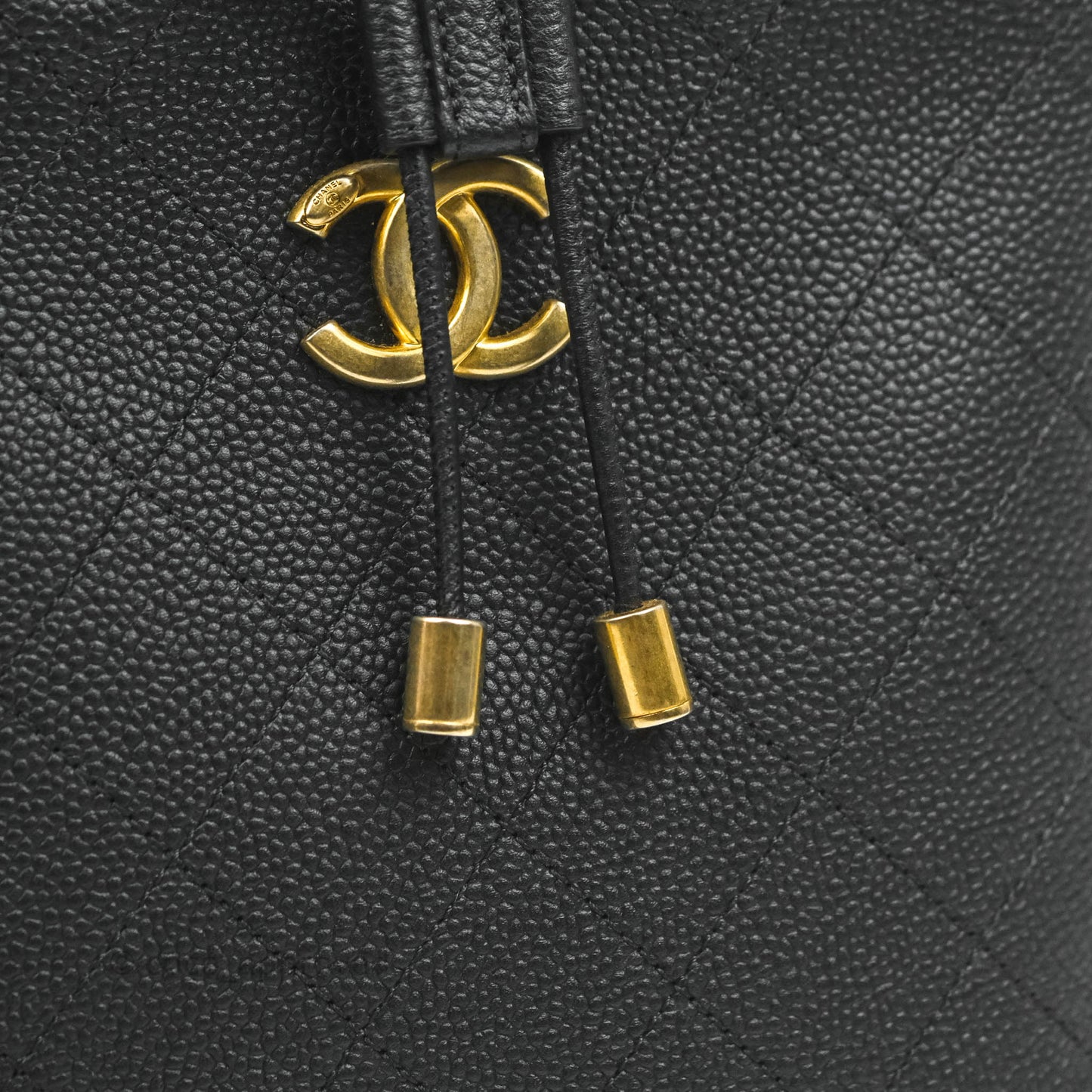 Chanel Black Grained Calfskin Drawstring Bucket Bag