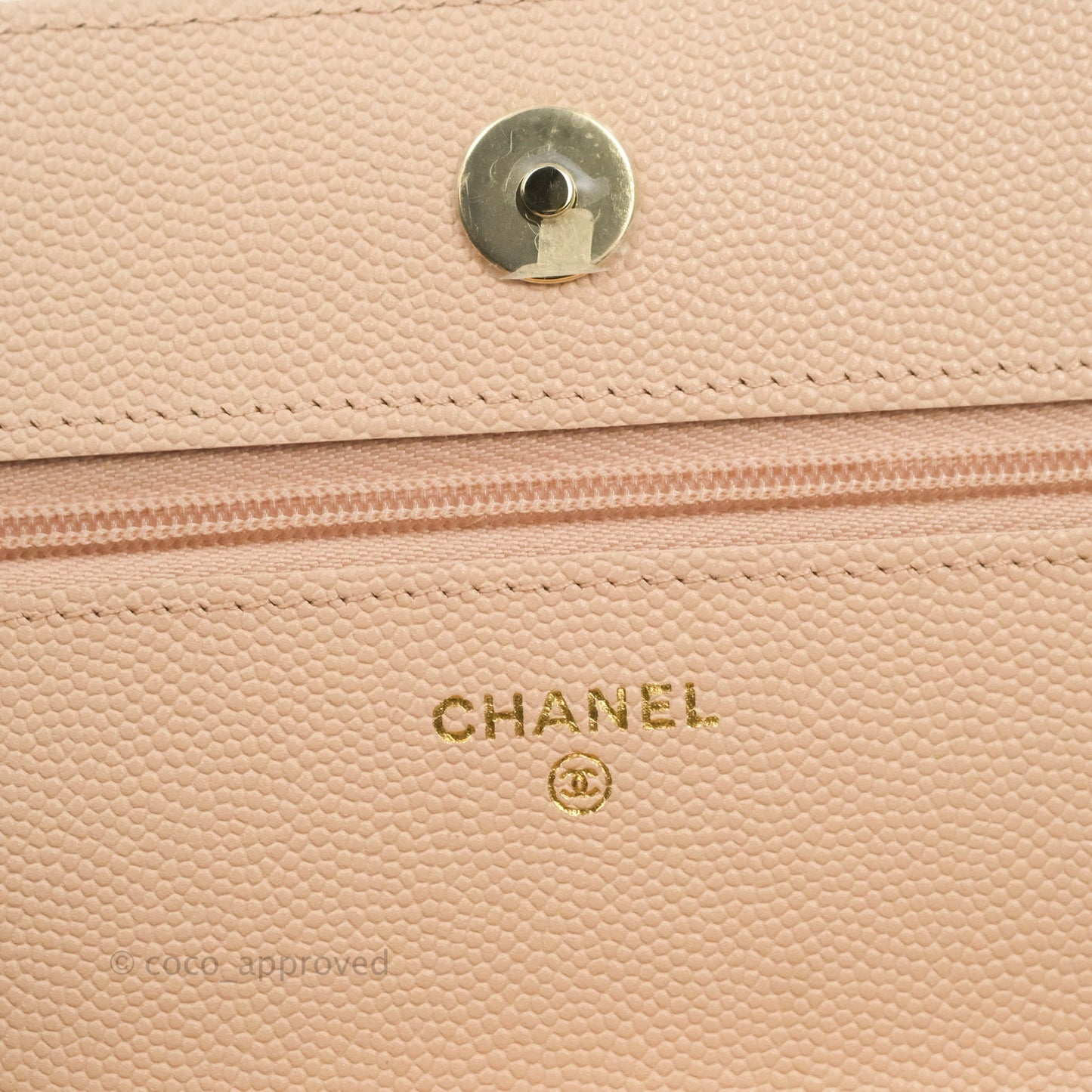 Chanel Quilted Classic Wallet on Chain WOC Light Beige Caviar Gold Hardware