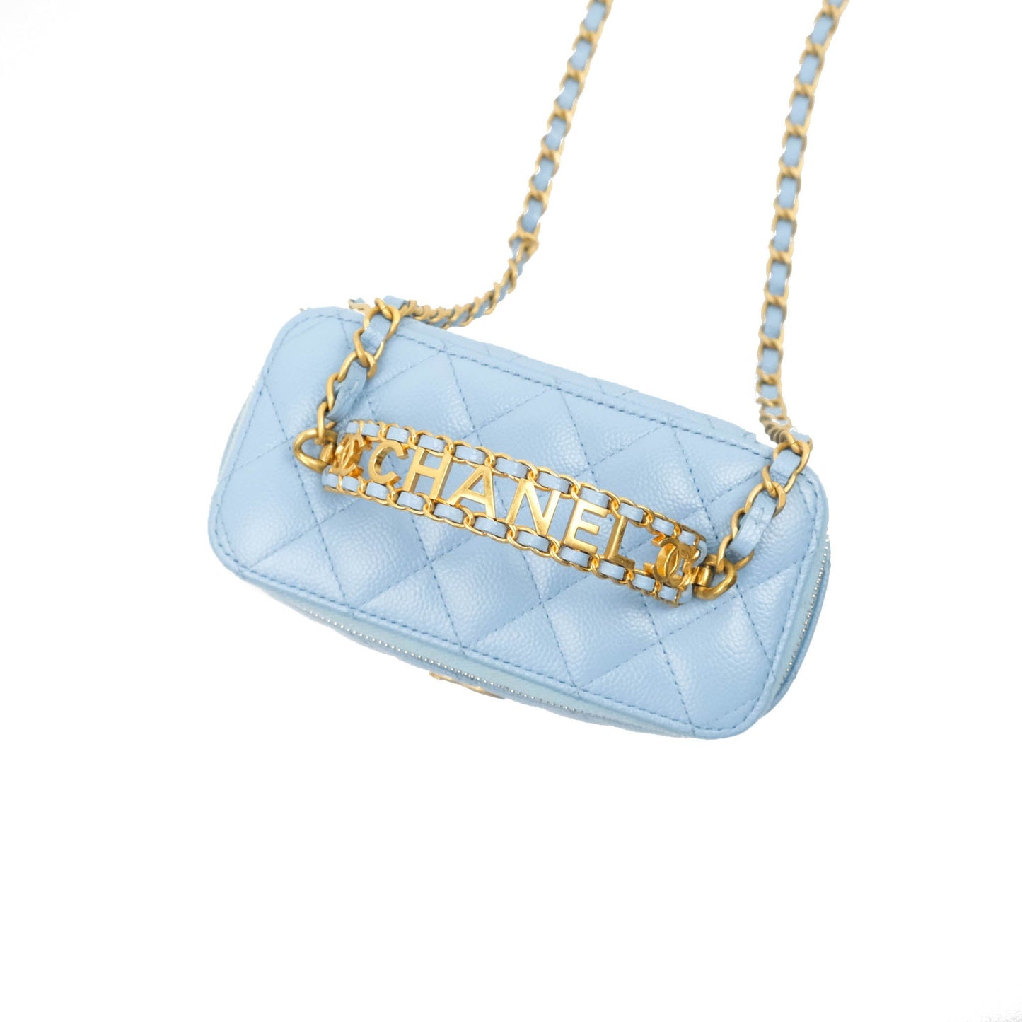 Chanel Vanity Rectangular with Top Handle Pick Me Up Blue Caviar Aged Gold Hardware 22S