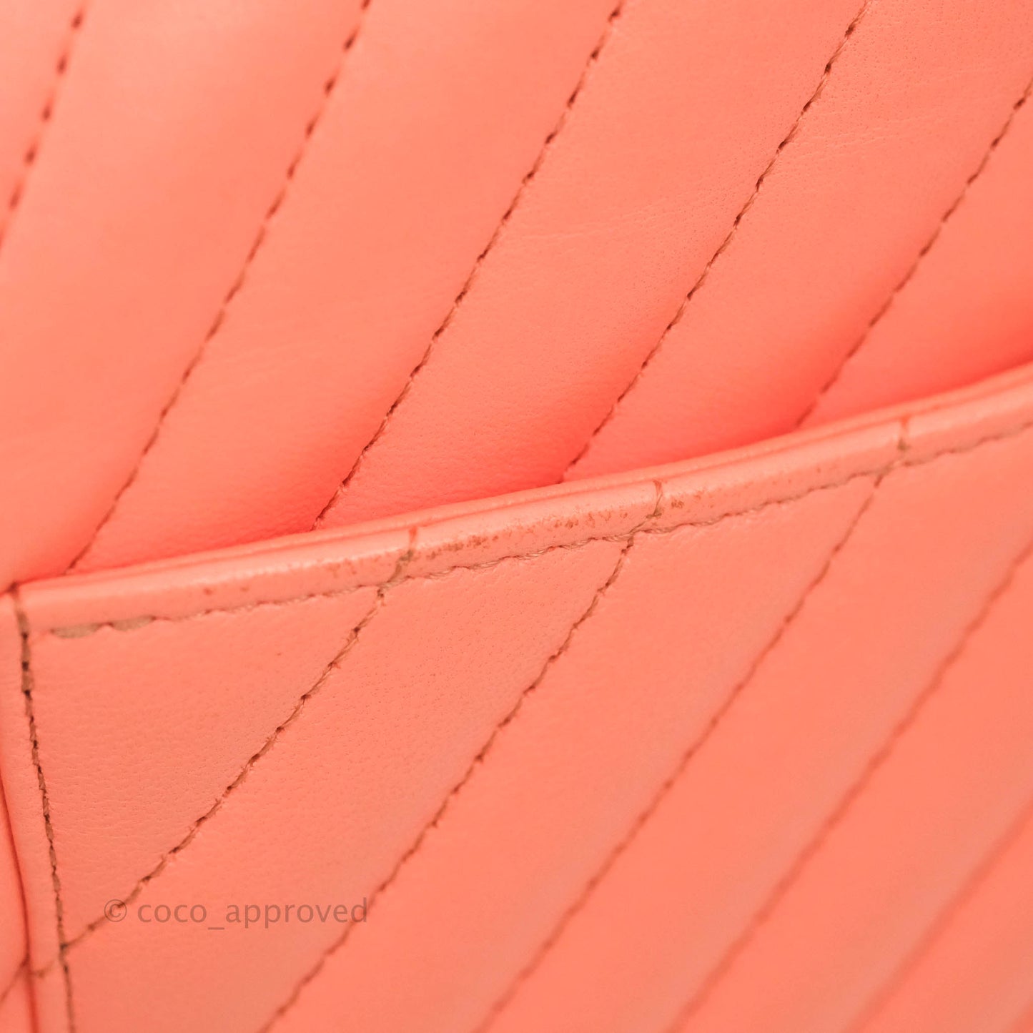 Chanel Classic M/L Medium Chevron Double Flap Coral Pink Lambskin Aged Gold Hardware