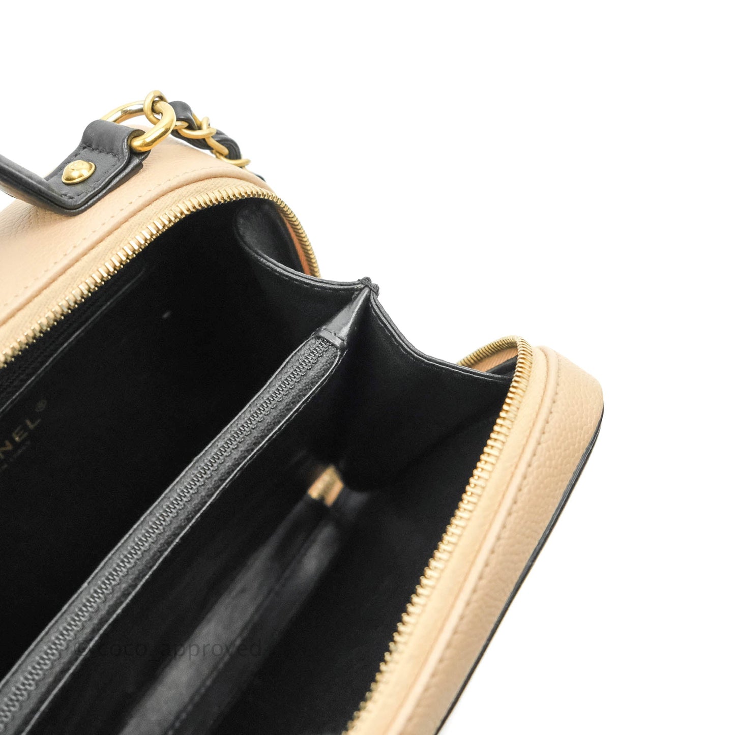 Chanel Quilted Medium CC Filigree Vanity Case Beige Caviar Gold Hardware