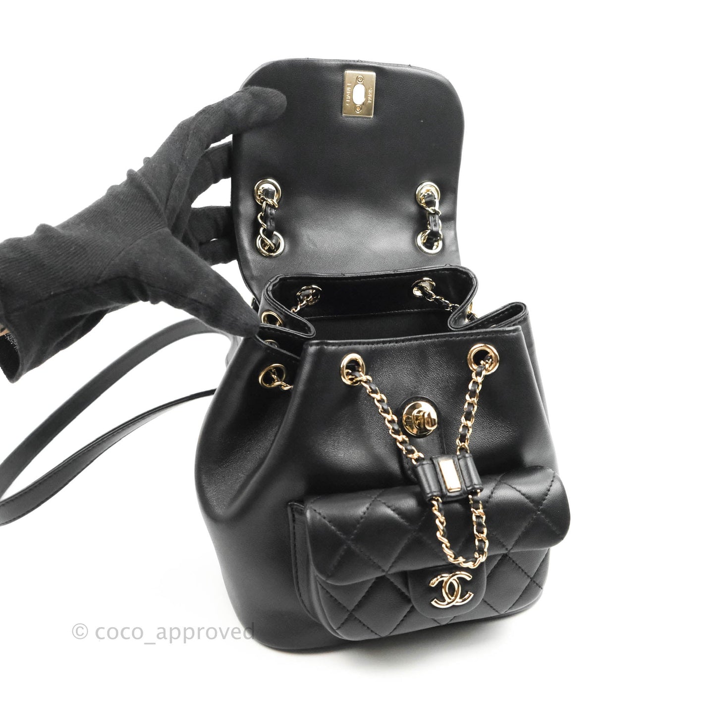 Chanel Quilted Small Duma Drawstring Backpack Black Calfskin 22C