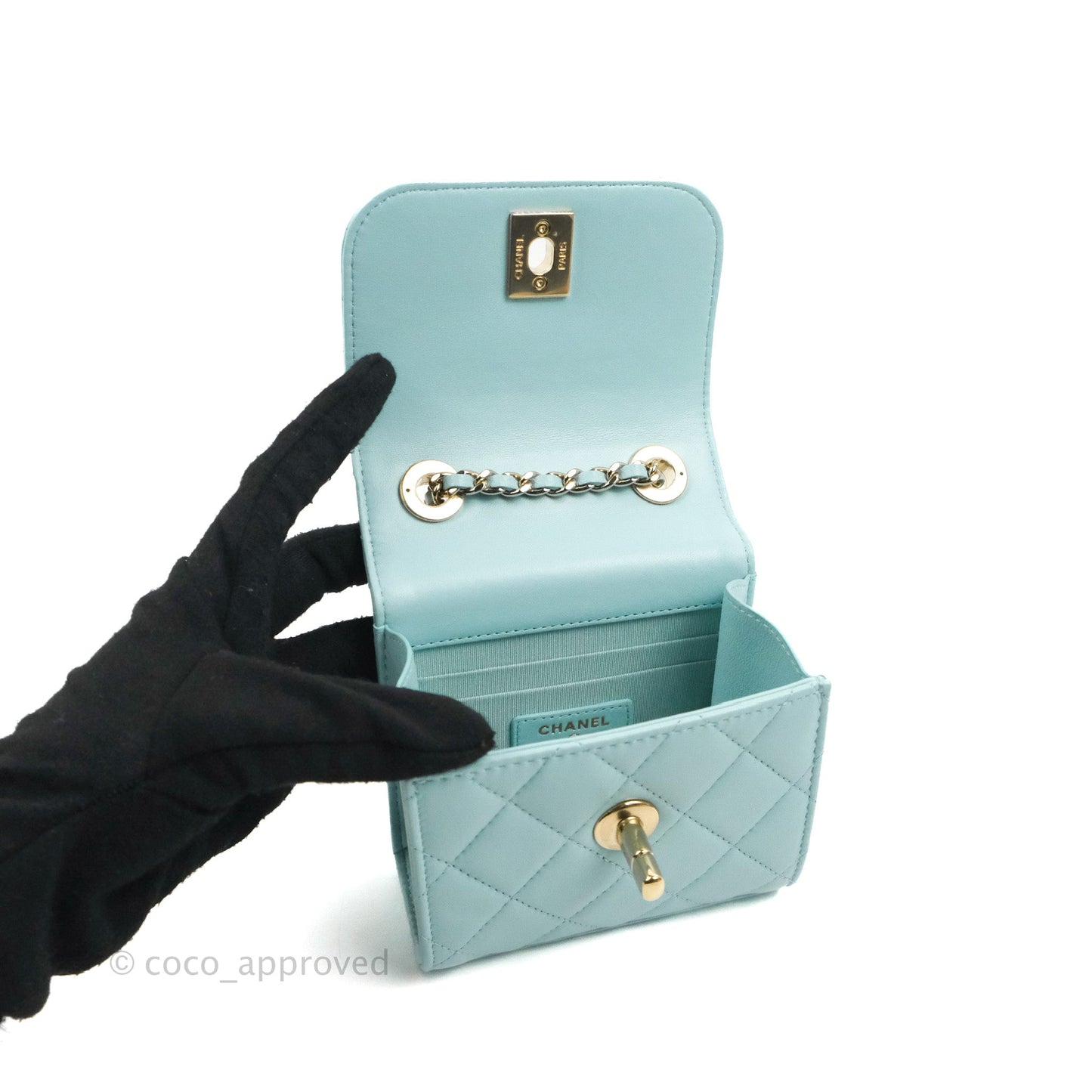 Chanel Mini Quilted Trendy CC Clutch With Chain Tiffany Blue Lambskin Gold Hardware
