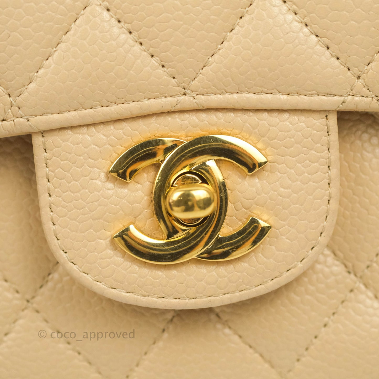 Chanel Classic M/L Medium Flap Quilted Beige Caviar Gold Hardware