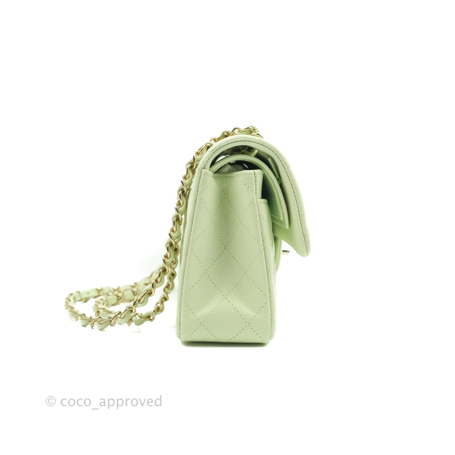 Chanel Small Classic Quilted Flap Pastel Green Caviar Gold Hardware