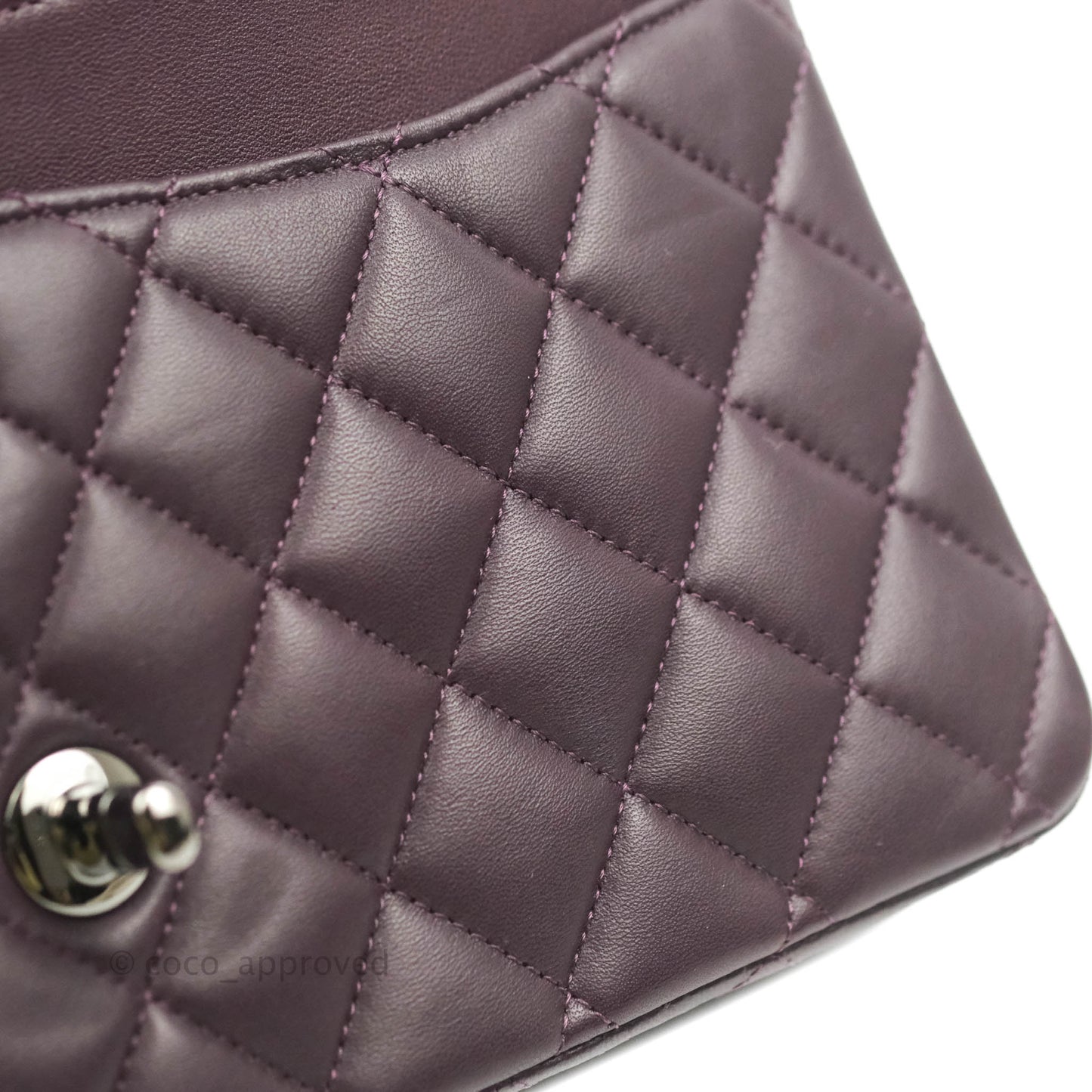 Chanel Classic M/L Medium Flap Quilted Purple Burgundy Lambskin Silver Hardware