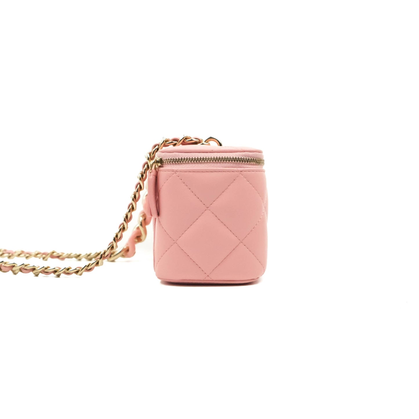 Chanel Resin Elegant Chain Vanity Case Pink Lambskin Gold Hardware