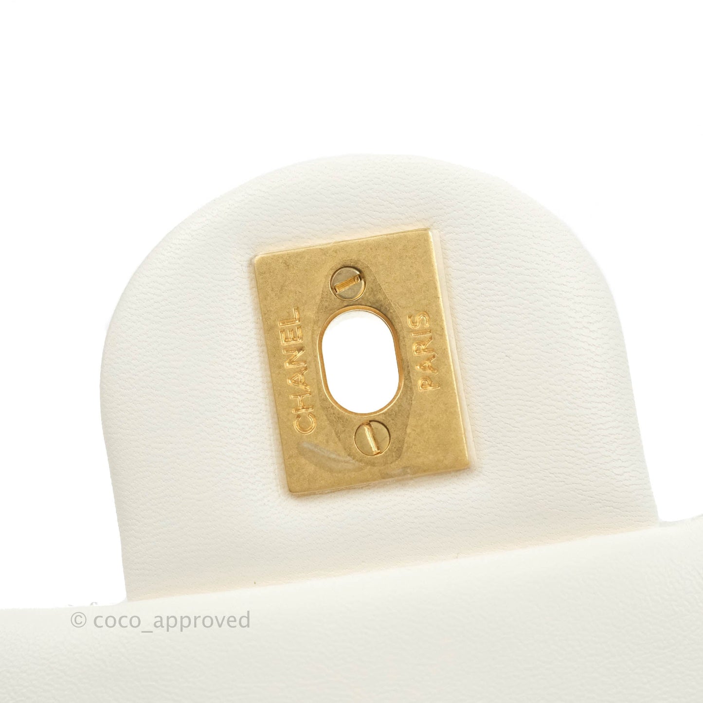 Chanel Mini Rectangular Pearl Crush Quilted White Lambskin Aged Gold Hardware