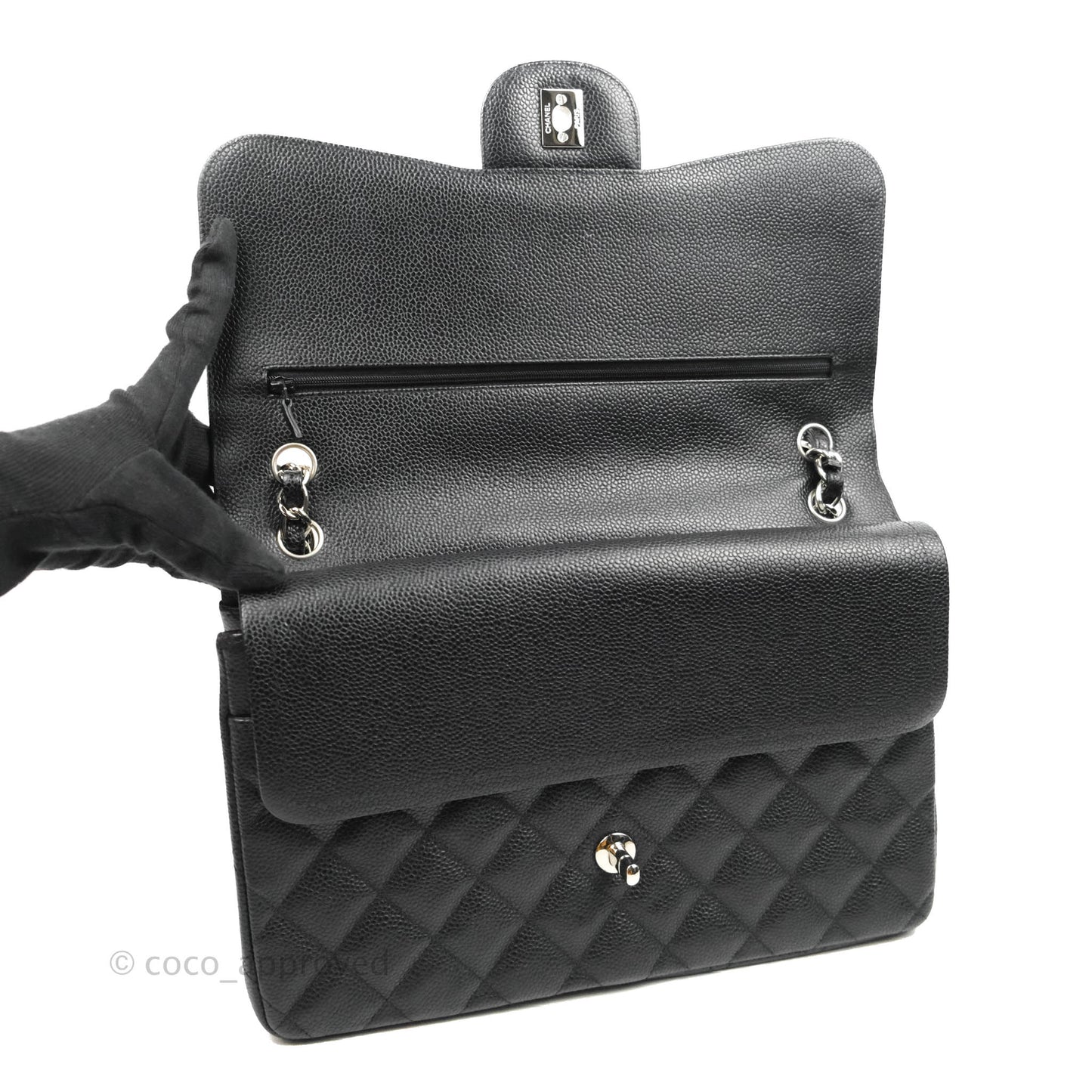 Chanel Classic Quilted Jumbo Double Flap Black Caviar Silver Hardware⁣⁣