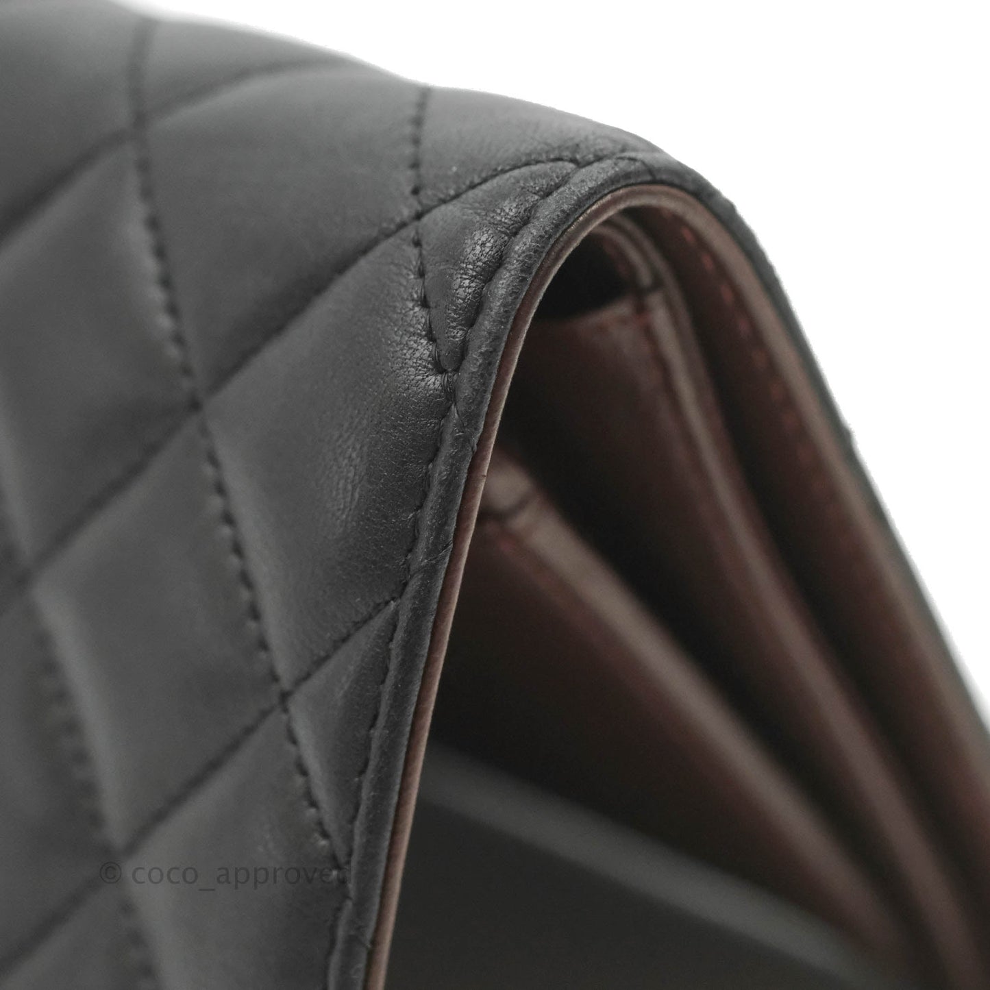 Chanel Quilted Flap Long Wallet Black Lambskin Silver Hardware