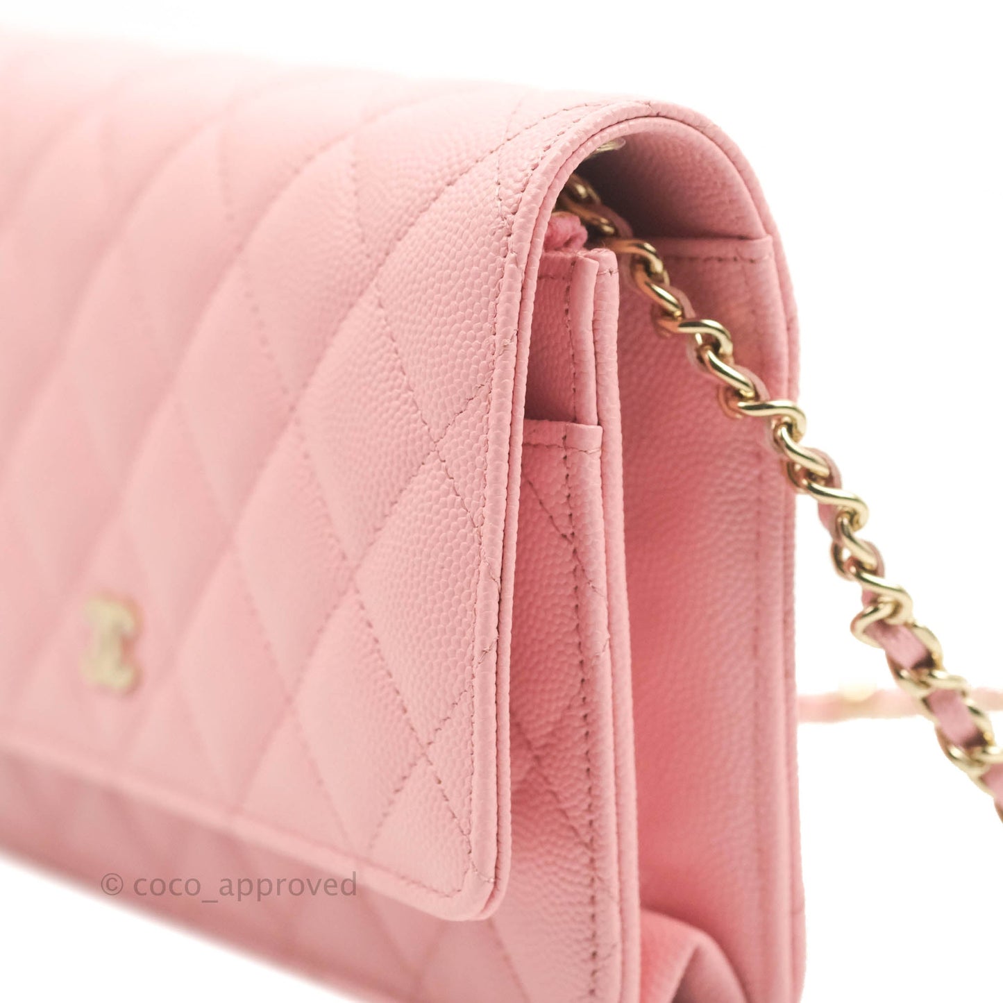 Chanel Quilted Wallet on Chain WOC Pink Caviar Gold Hardware 22S