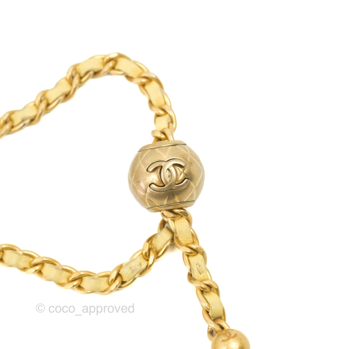 Chanel Quilted Pearl Crush Phone Holder With Chain Yellow Lambskin