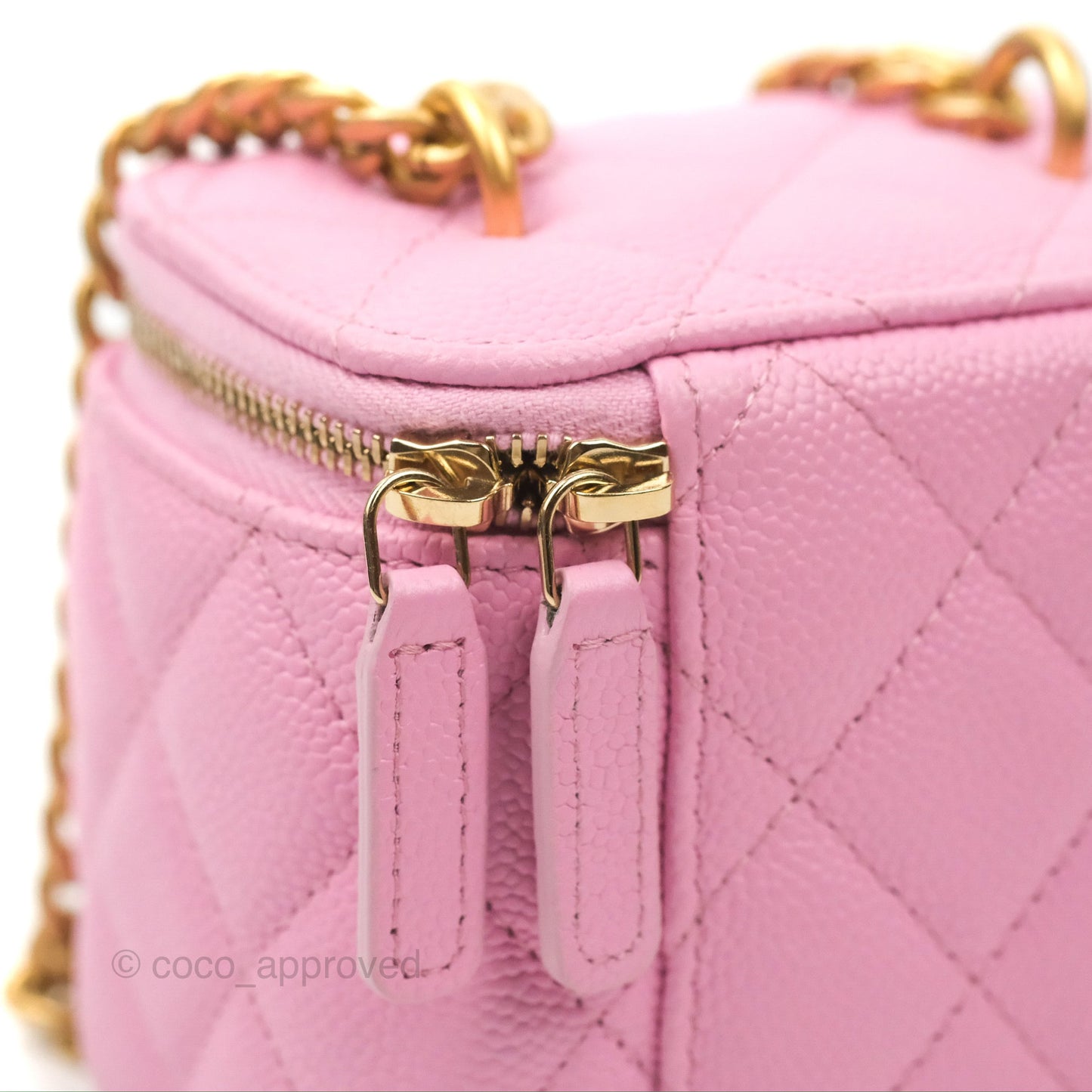 Chanel Quilted Heart Crush Mini Vanity With Chain Pink Caviar Aged Gold Hardware