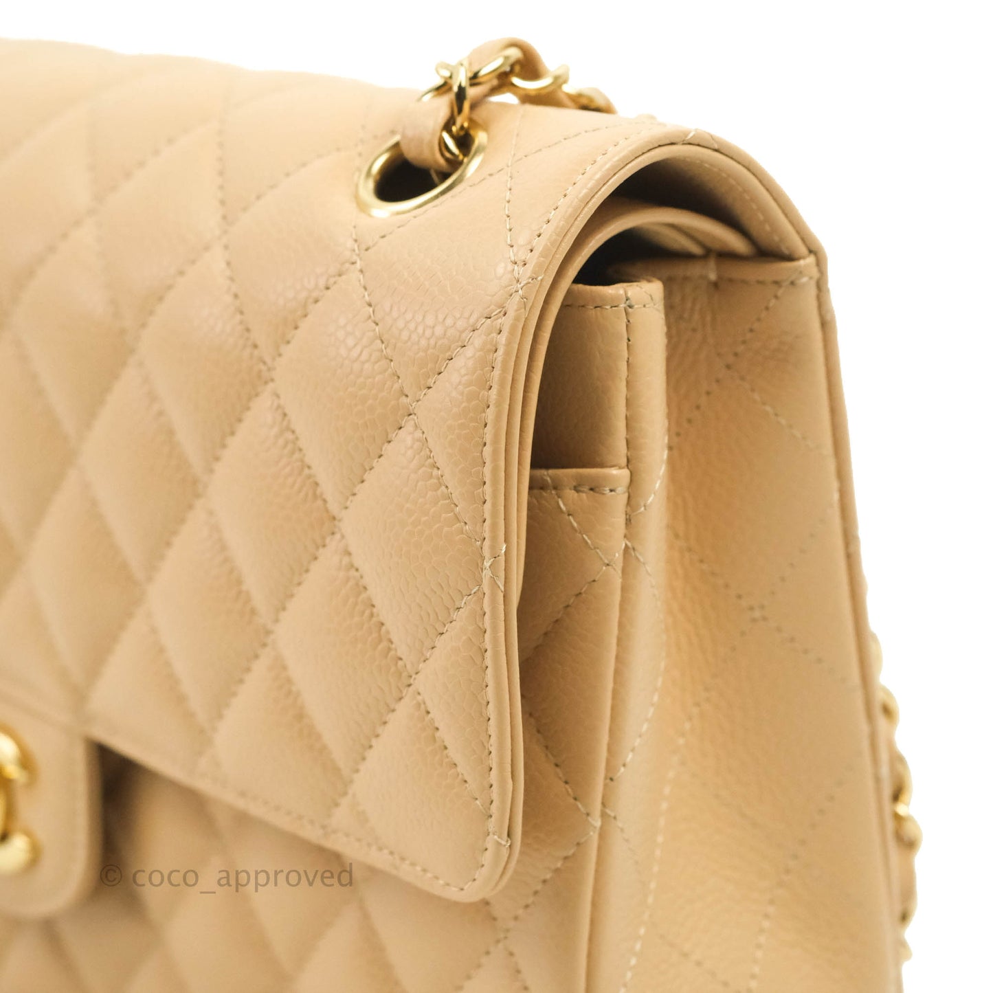 Chanel Classic M/L Medium Flap Quilted Beige Caviar Gold Hardware
