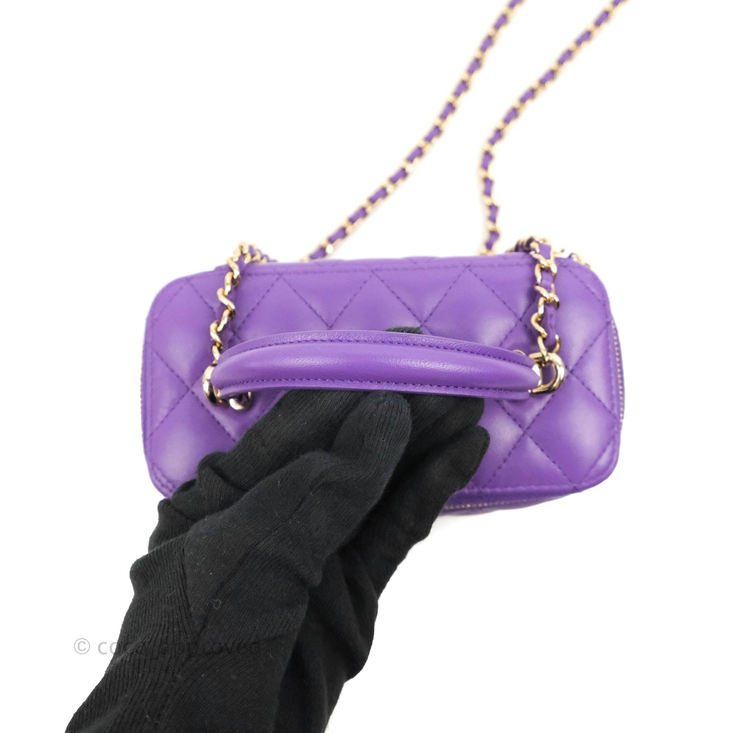 Chanel Vanity Rectangular Top Handle Purple Lambskin Gold Hardware
