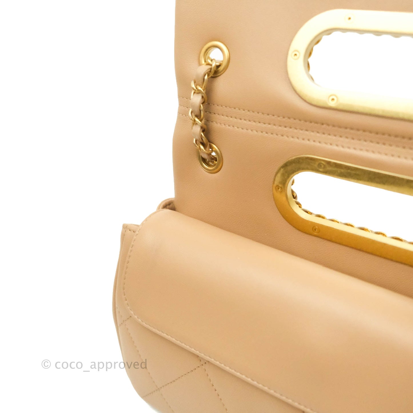 Chanel A Real Catch Quilted Flap Bag Beige Aged Gold Hardware