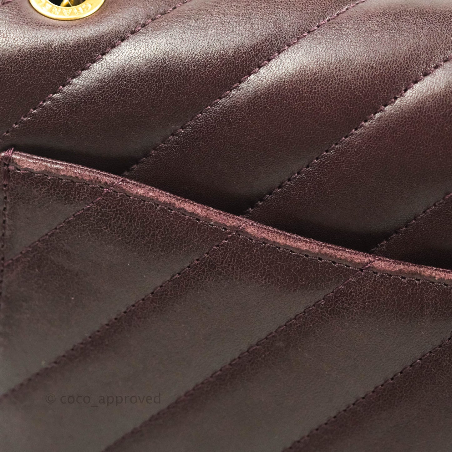 Chanel CC Signature Flap Bag Diagonal Burgundy Calfskin Aged Gold Hardware