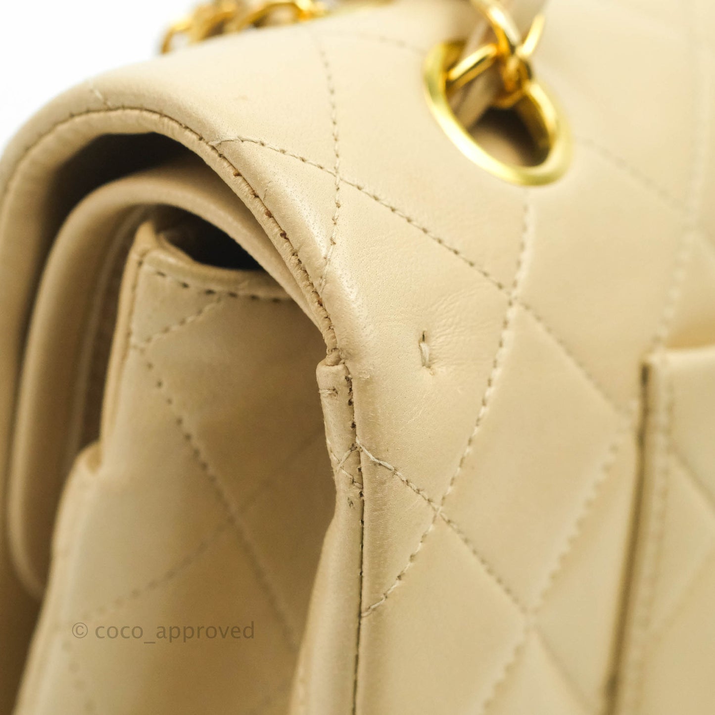 Chanel Vintage Classic M/L Medium Double Flap Bag Beige Lambskin 24K Gold Hardware