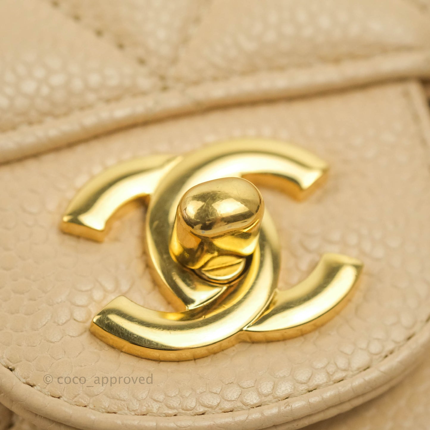 Chanel Classic M/L Medium Flap Quilted Beige Caviar Gold Hardware