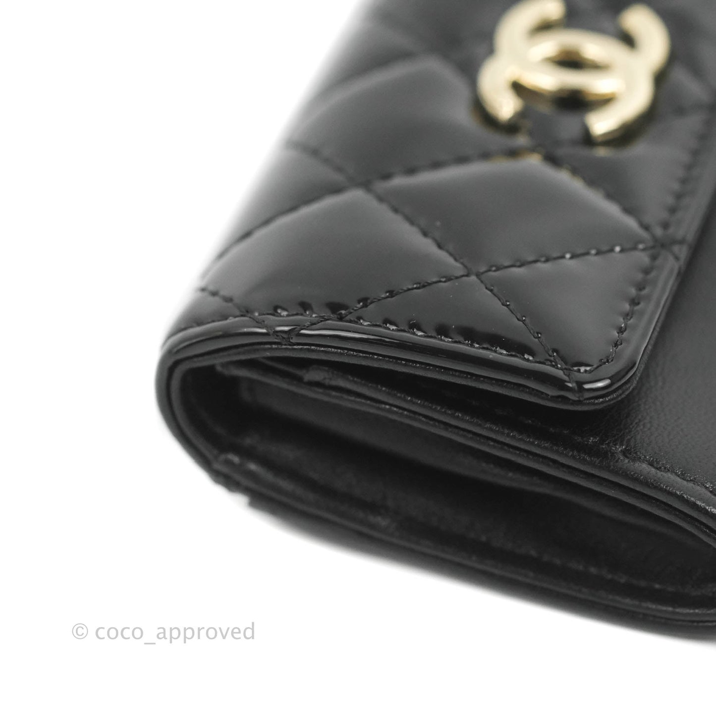 Chanel Quilted Flap Card Holder Black Patent Lambskin Gold Hardware