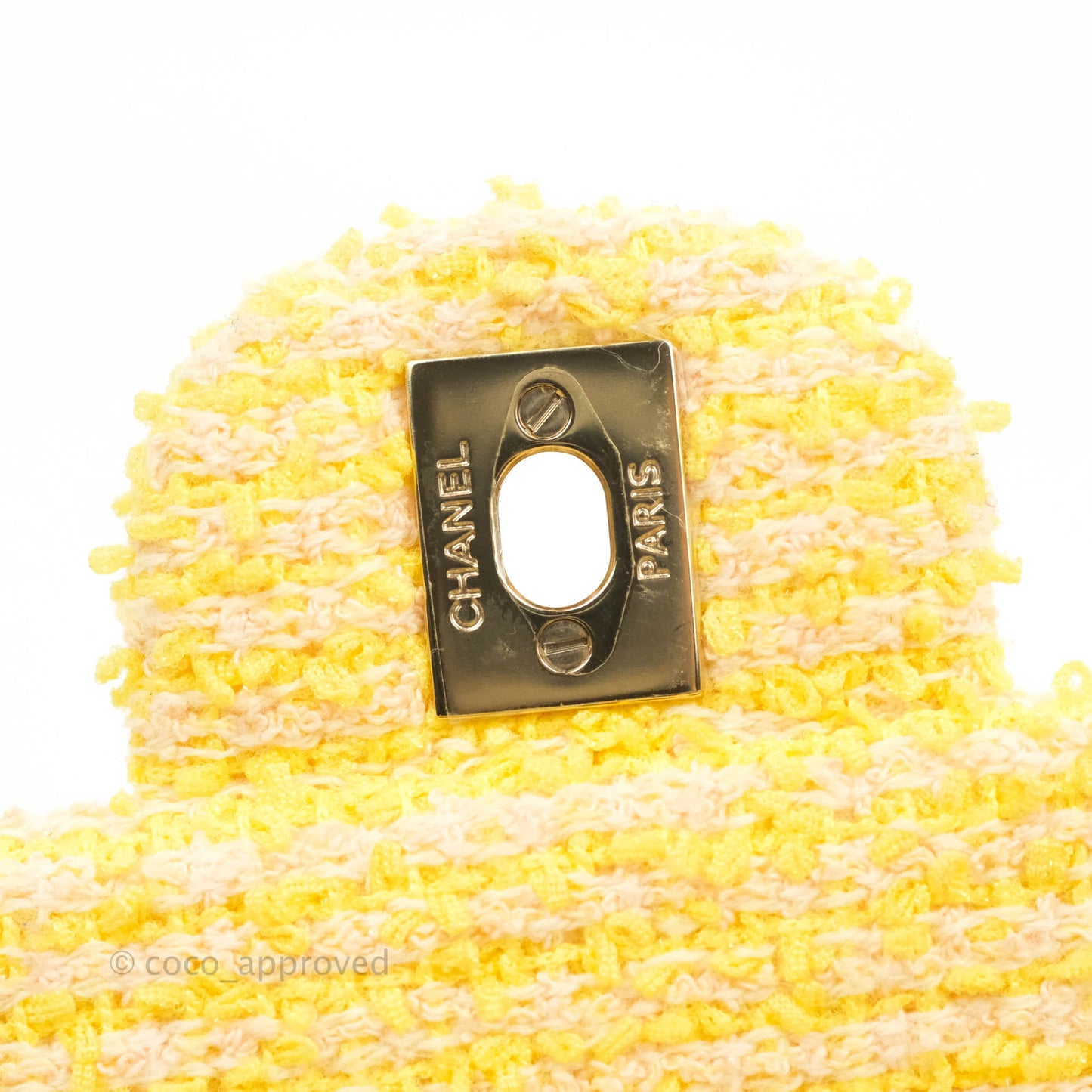 Chanel Classic Mini Rectangular Flap Yellow Tweed Gold Hardware