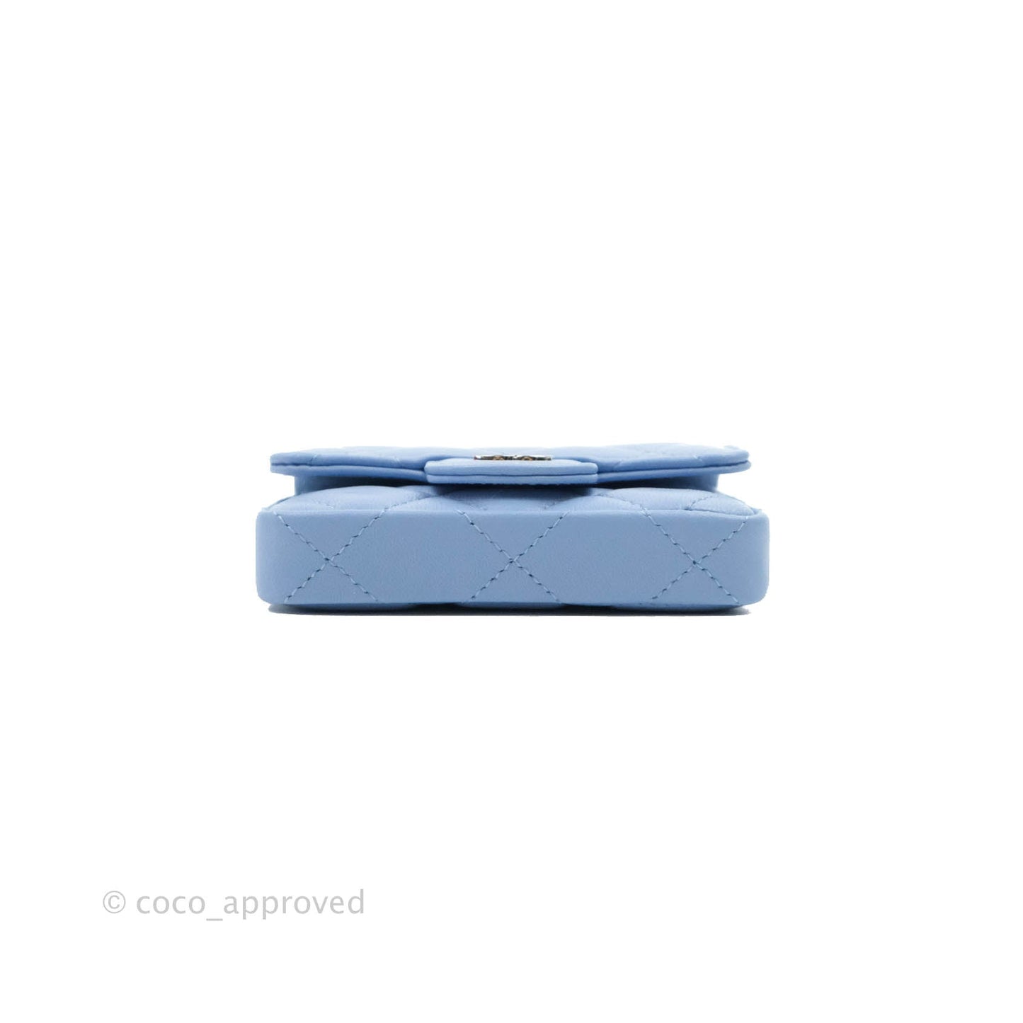 Chanel Mini Card Holder Chain Belt Bag Blue Lambskin Gold Hardware