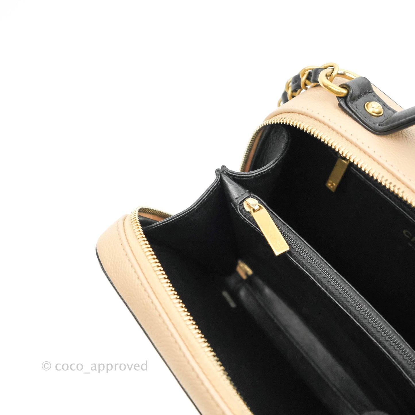Chanel Quilted Medium CC Filigree Vanity Case Beige Caviar Gold Hardware