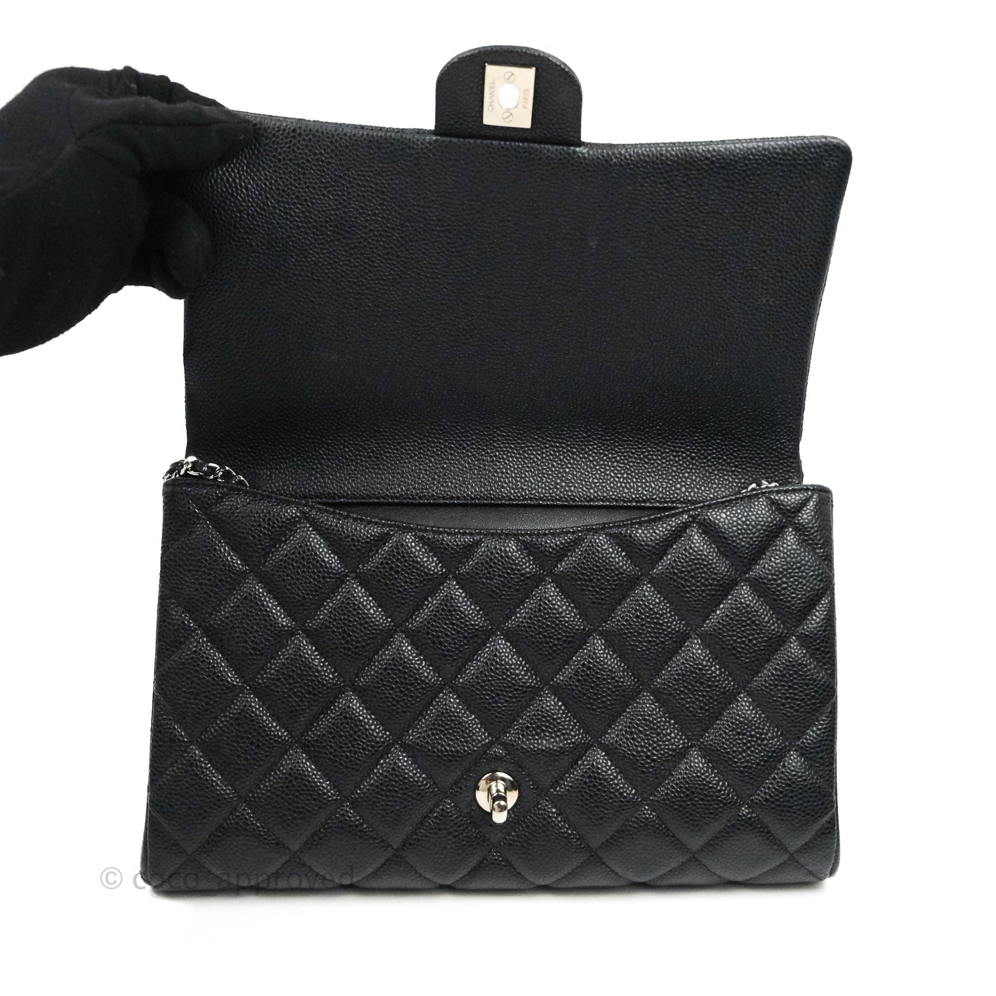 Chanel Quilted Clutch with Chain Black Caviar Silver Hardware