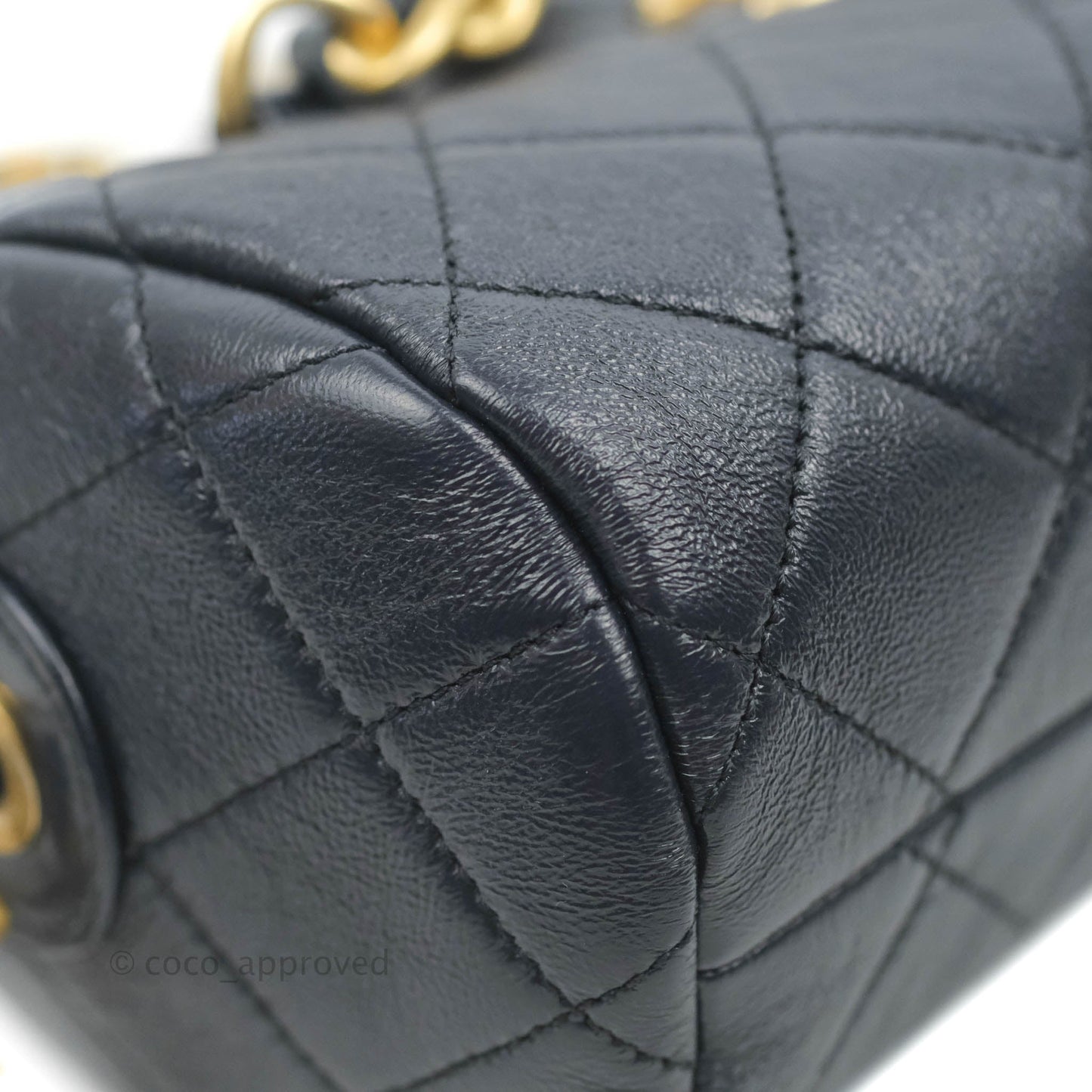 Chanel Quilted Fashion Therapy Bowling Bag Dark Navy Lambskin Gold Hardware
