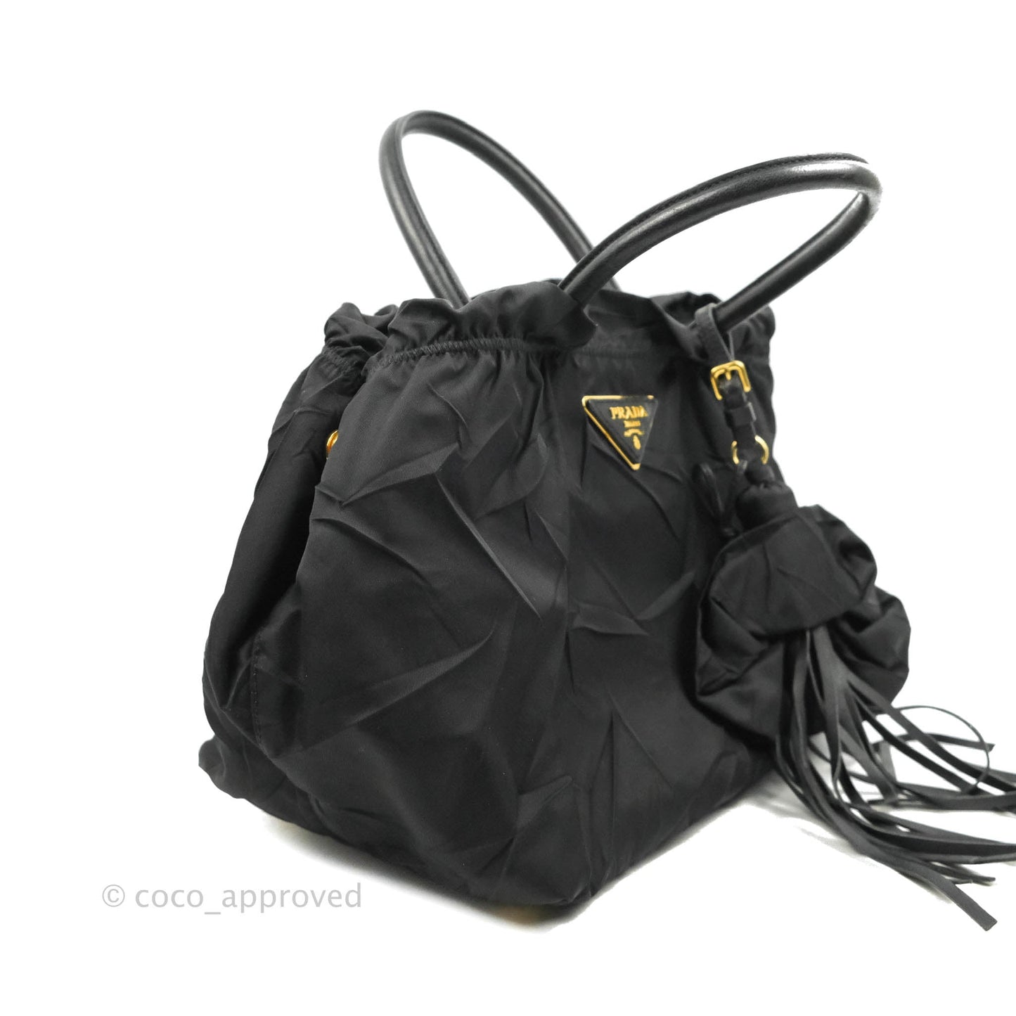 Prada Black Nylon Tassel Tote Bag Gold Hardware